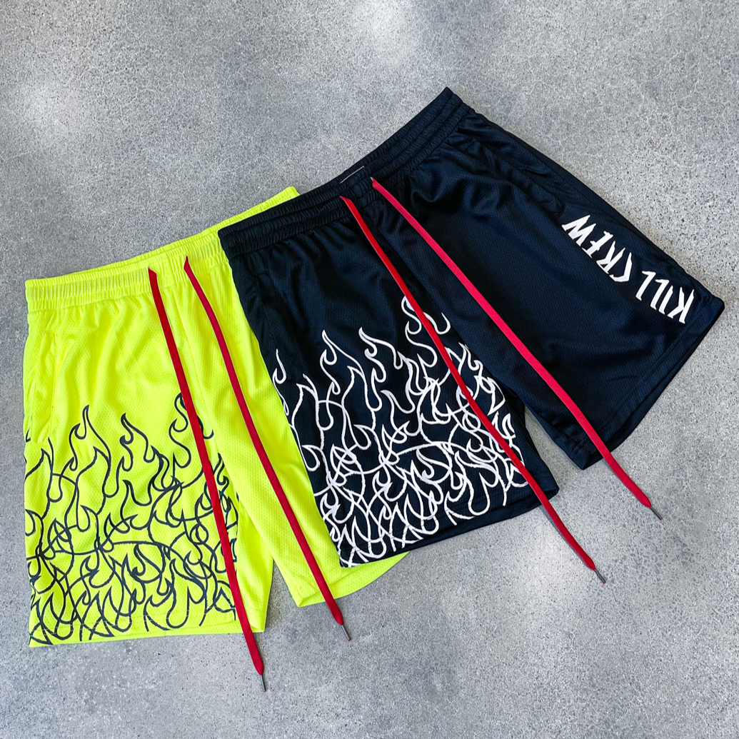 FLAME REGULAR CUT SHORTS - NEON YELLOW / BLACK