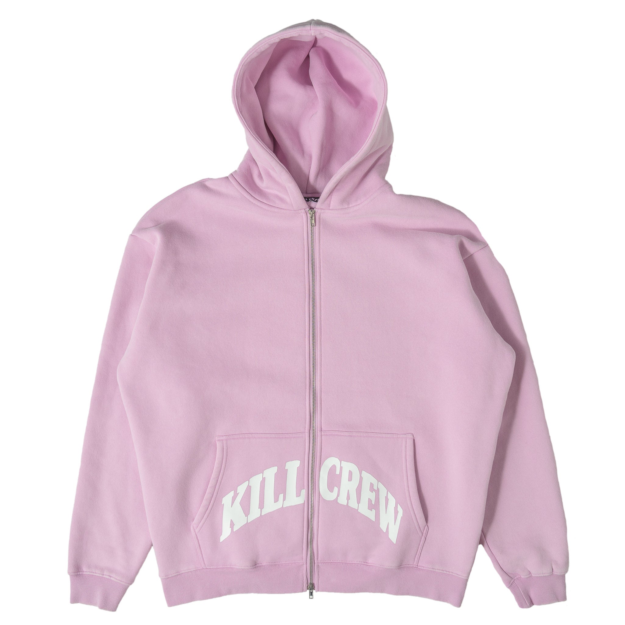 OVERSIZED LUX KILL CREW ZIP UP - PINK / WHITE