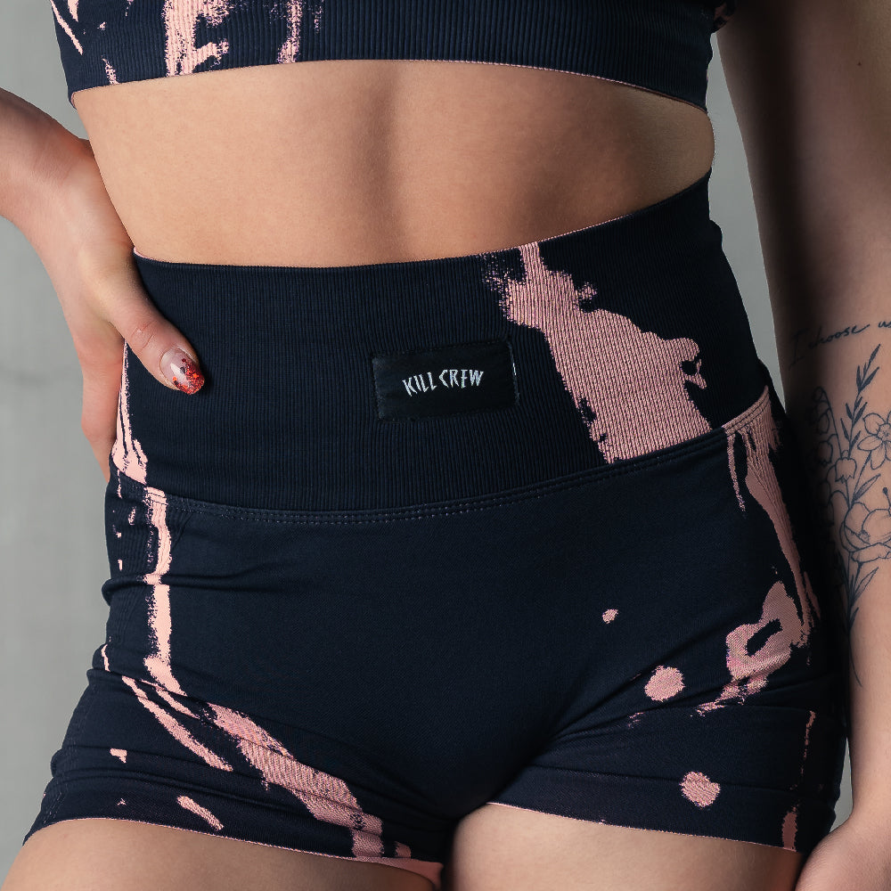 SEAMLESS SPLATTER BIKER SHORTS - BLACK / ROS