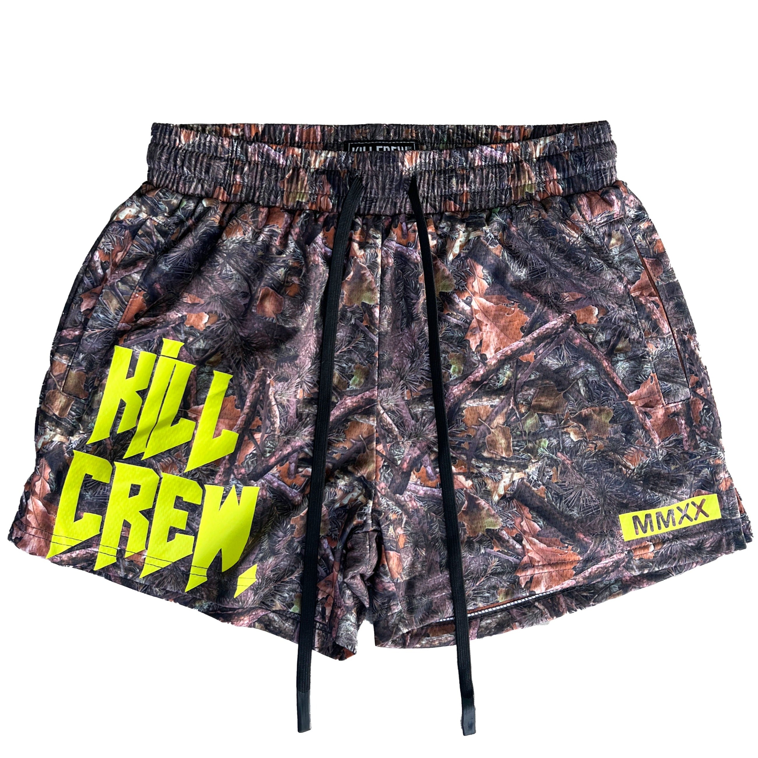 MUAY THAI SHORTS (MID THIGH CUT) - CAMO / GREEN