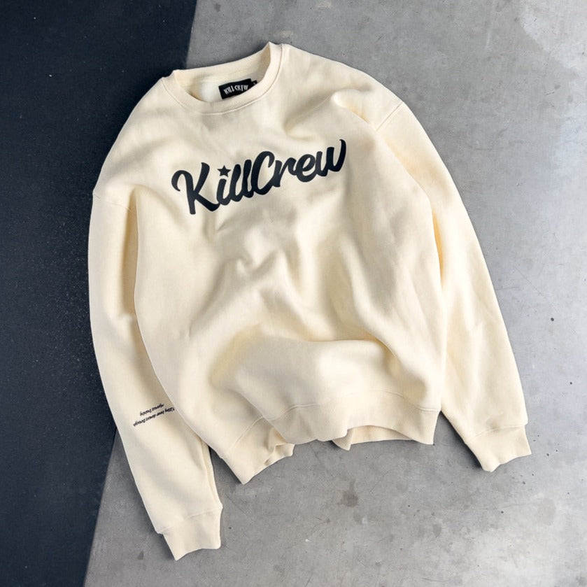 OVERSIZED LUX SCRIPT CREW NECK - CREAM / BLACK