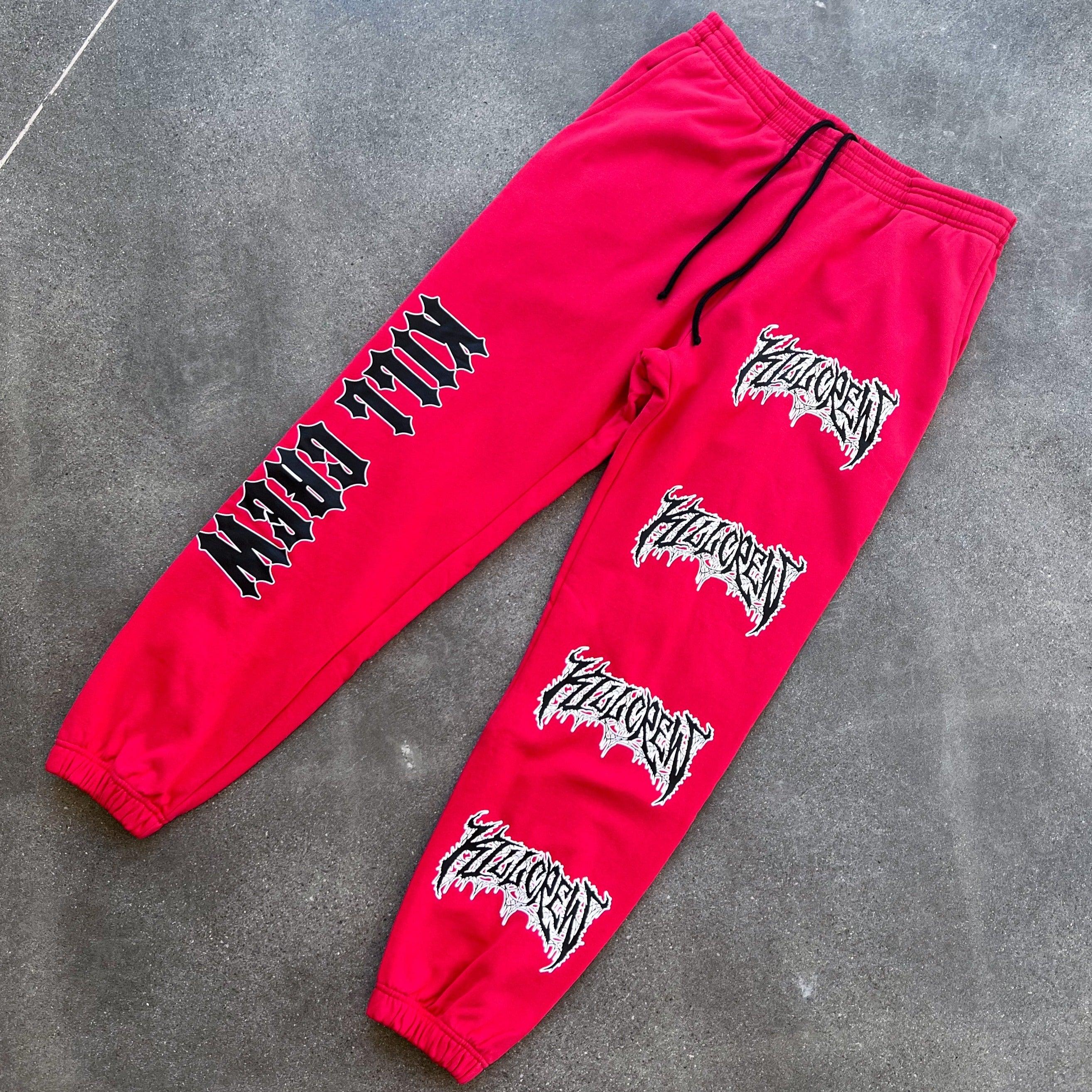 HEAVYWEIGHT LUX METAL SWEATPANTS - RED / BLACK