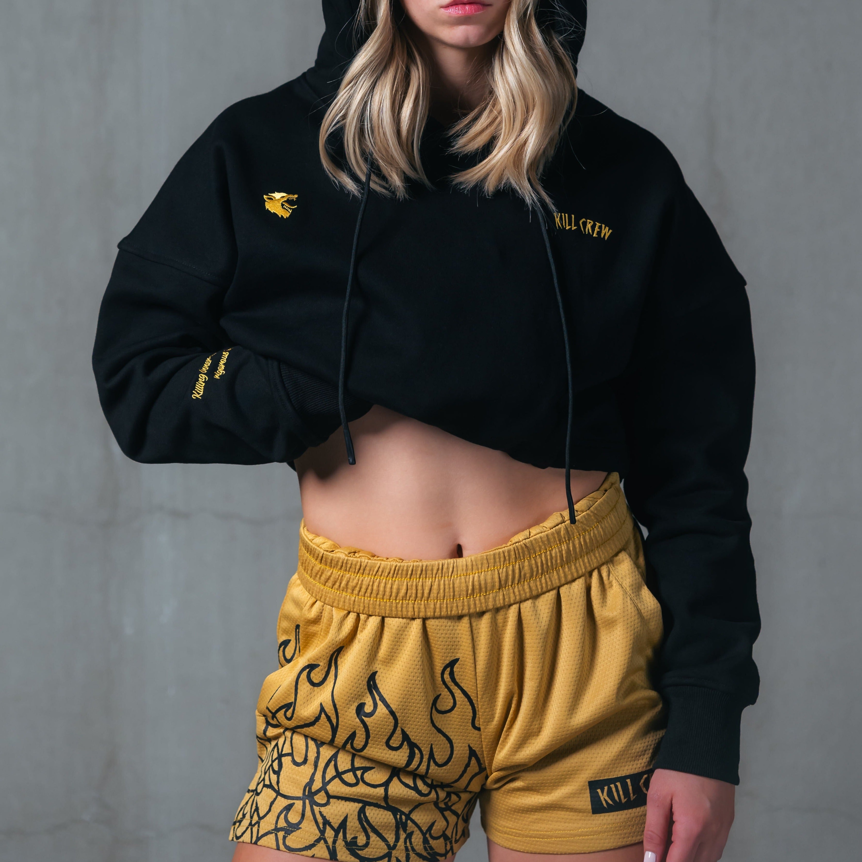 WOLF CROP HOODIE - BLACK