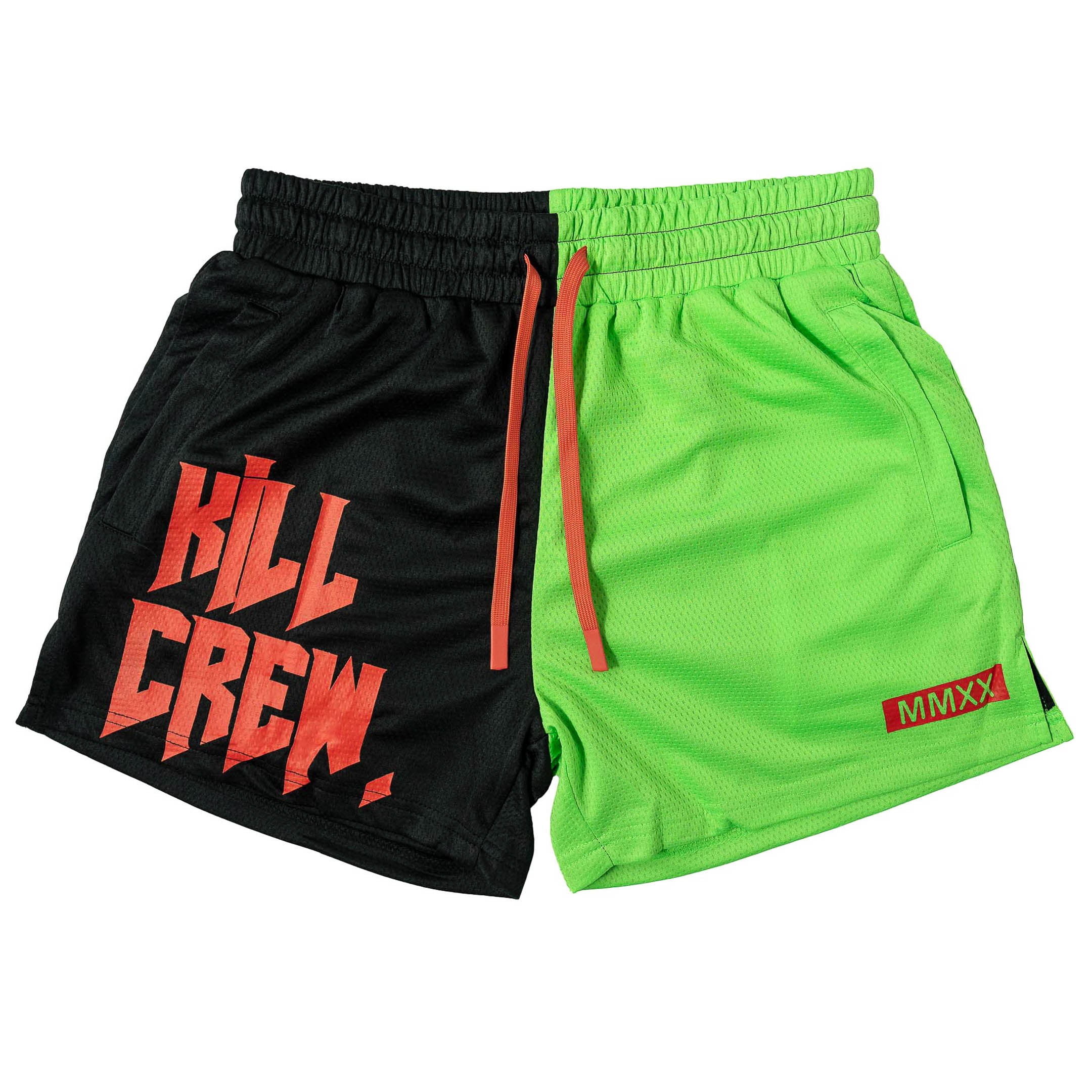 MUAY THAI SHORTS (MID THIGH CUT) 2 TONE - BLACK / GREEN