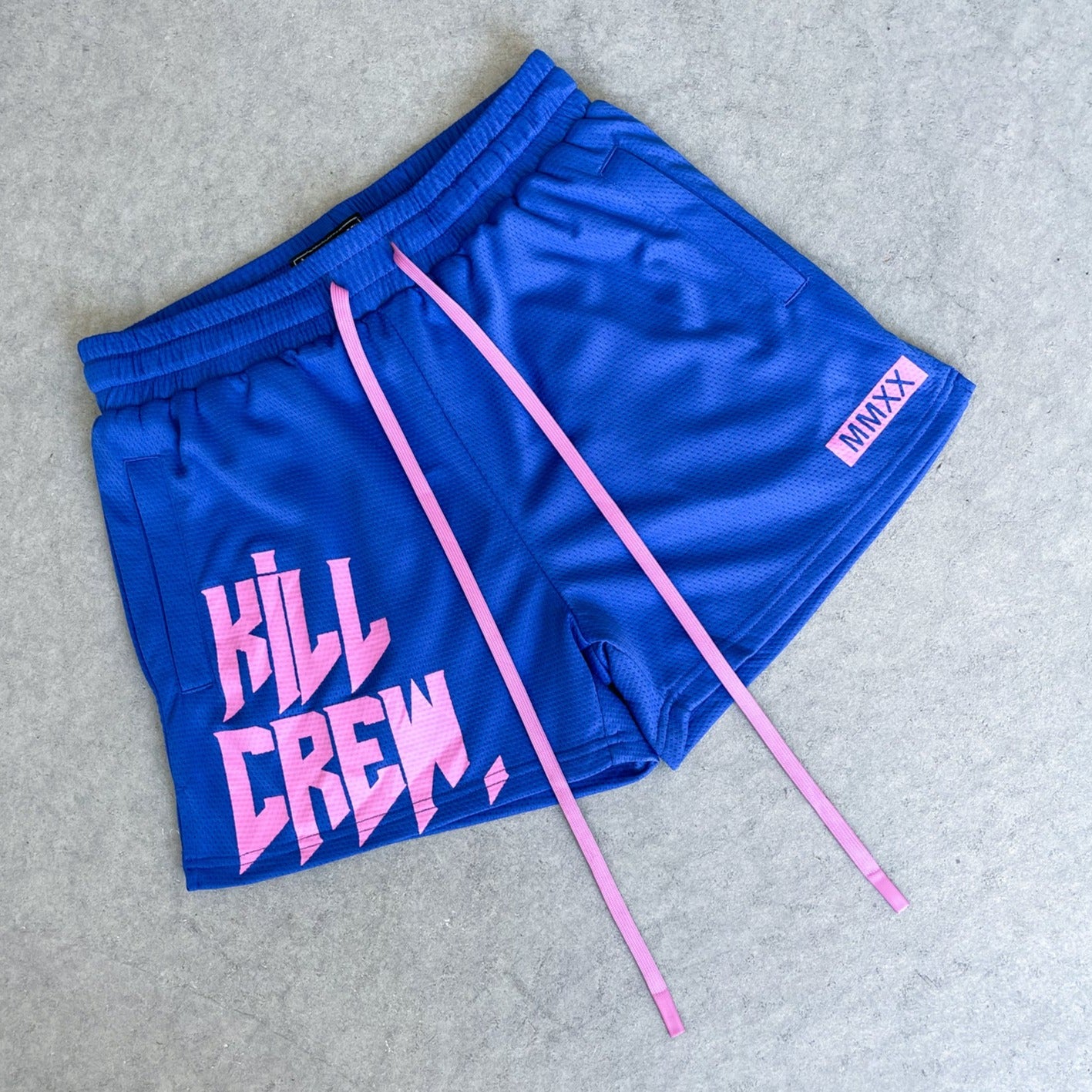 MUAY THAI SHORTS (MID THIGH CUT) - BLUE / PINK