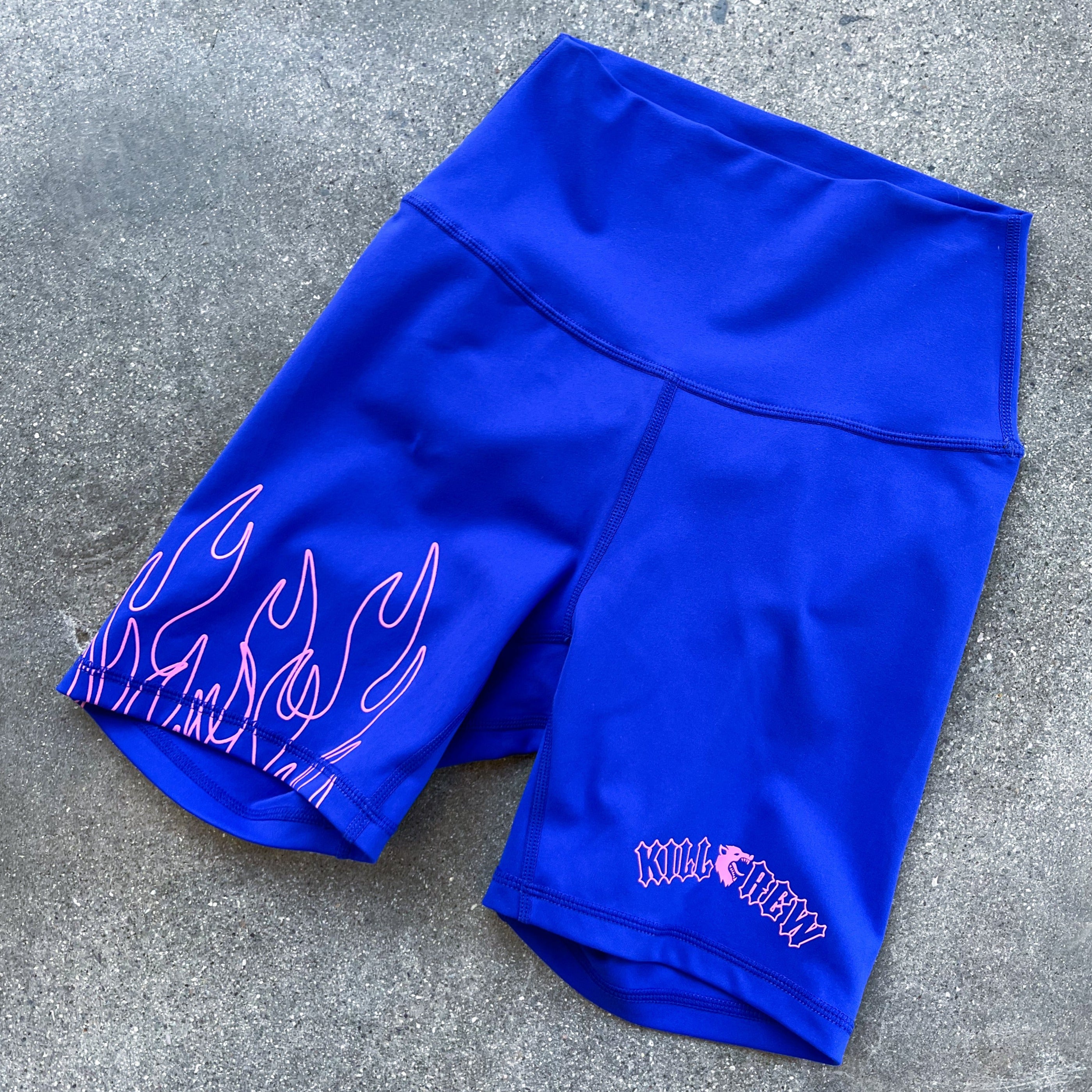 SCRUNCH FLAMES BIKER SHORTS - BLUE / PINK