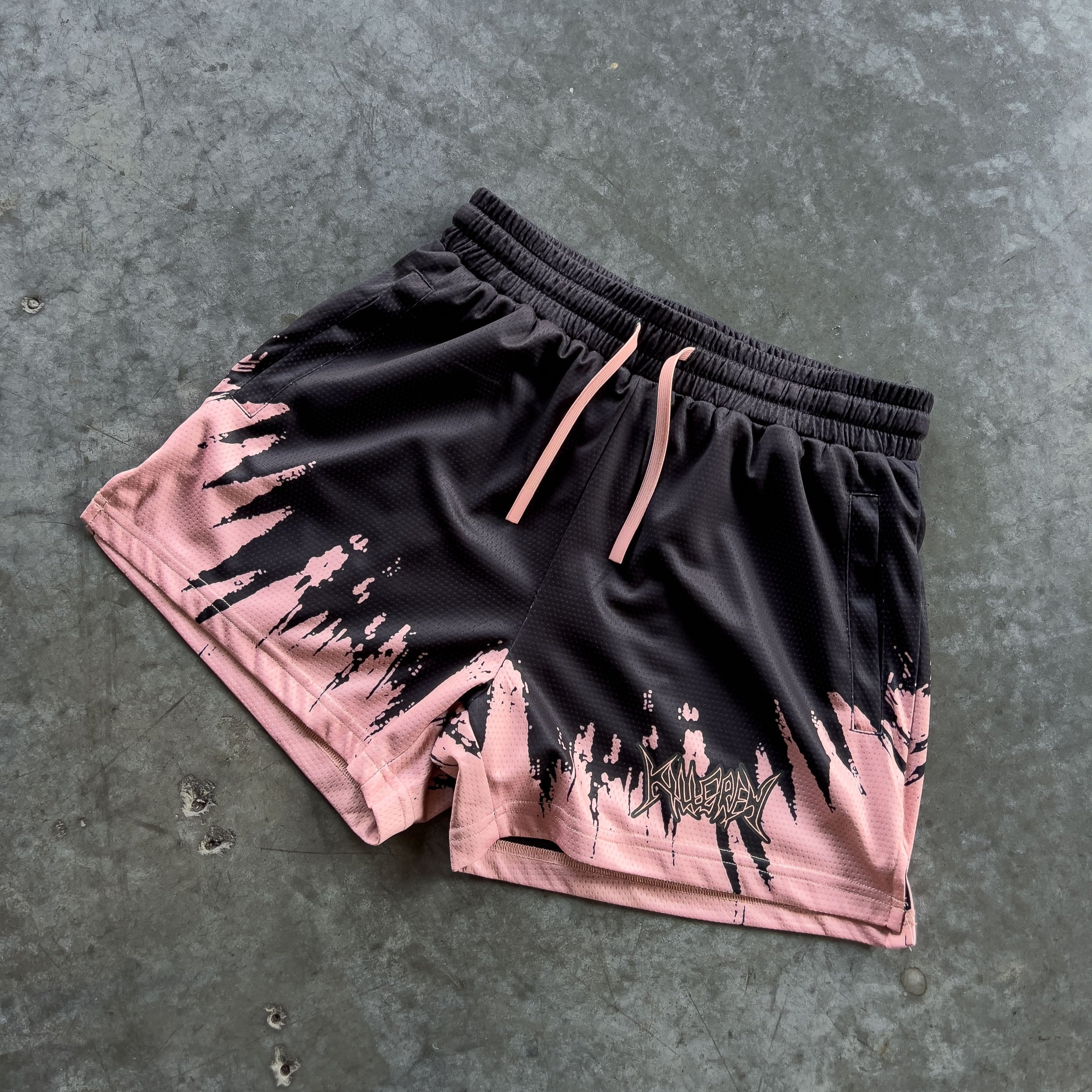 MUAY THAI SHORTS (MID THIGH CUT) SHATTER - BLACK / ROS