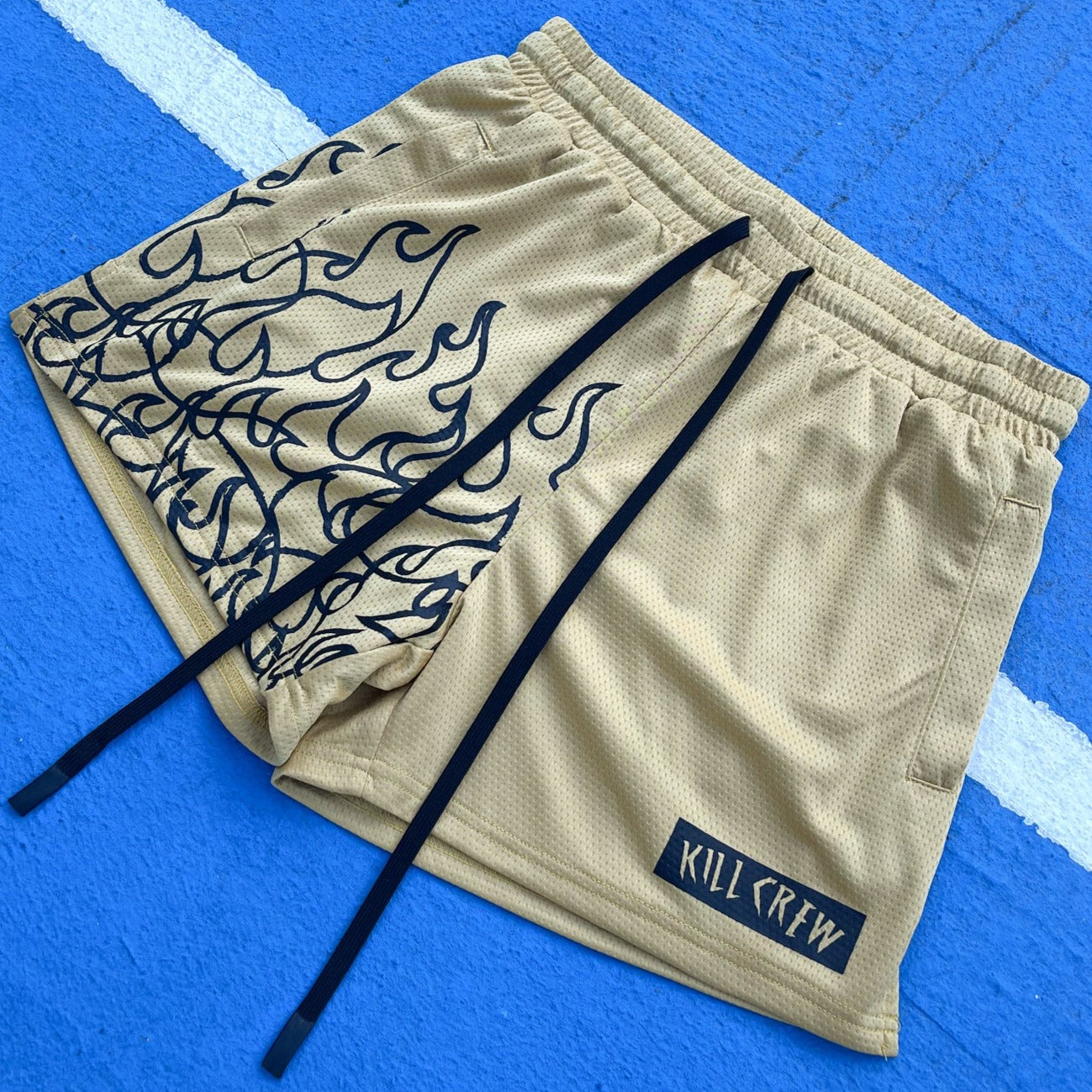 MUAY THAI FLAME SHORTS (MID THIGH CUT) - GOLD / BLACK