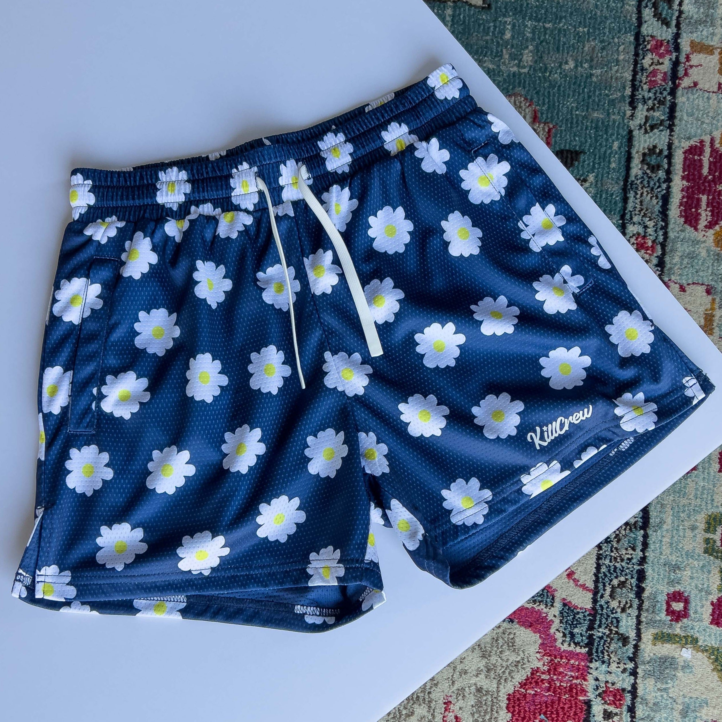 MUAY THAI SHORTS (MID THIGH CUT) DAISY - BLUE