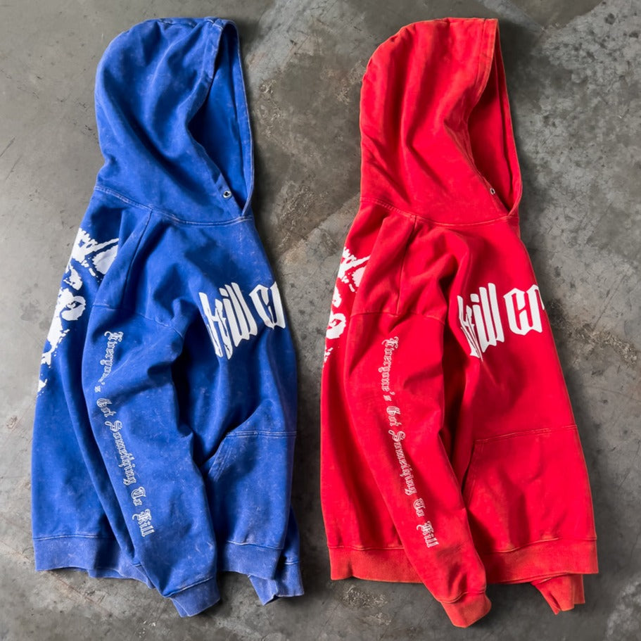 OVERSIZED LUX LONE WOLF HOODIE - RED / WHITE