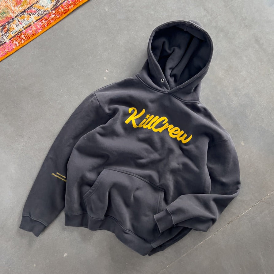 OVERSIZED LUX SCRIPT HOODIE - GREY / GOLD