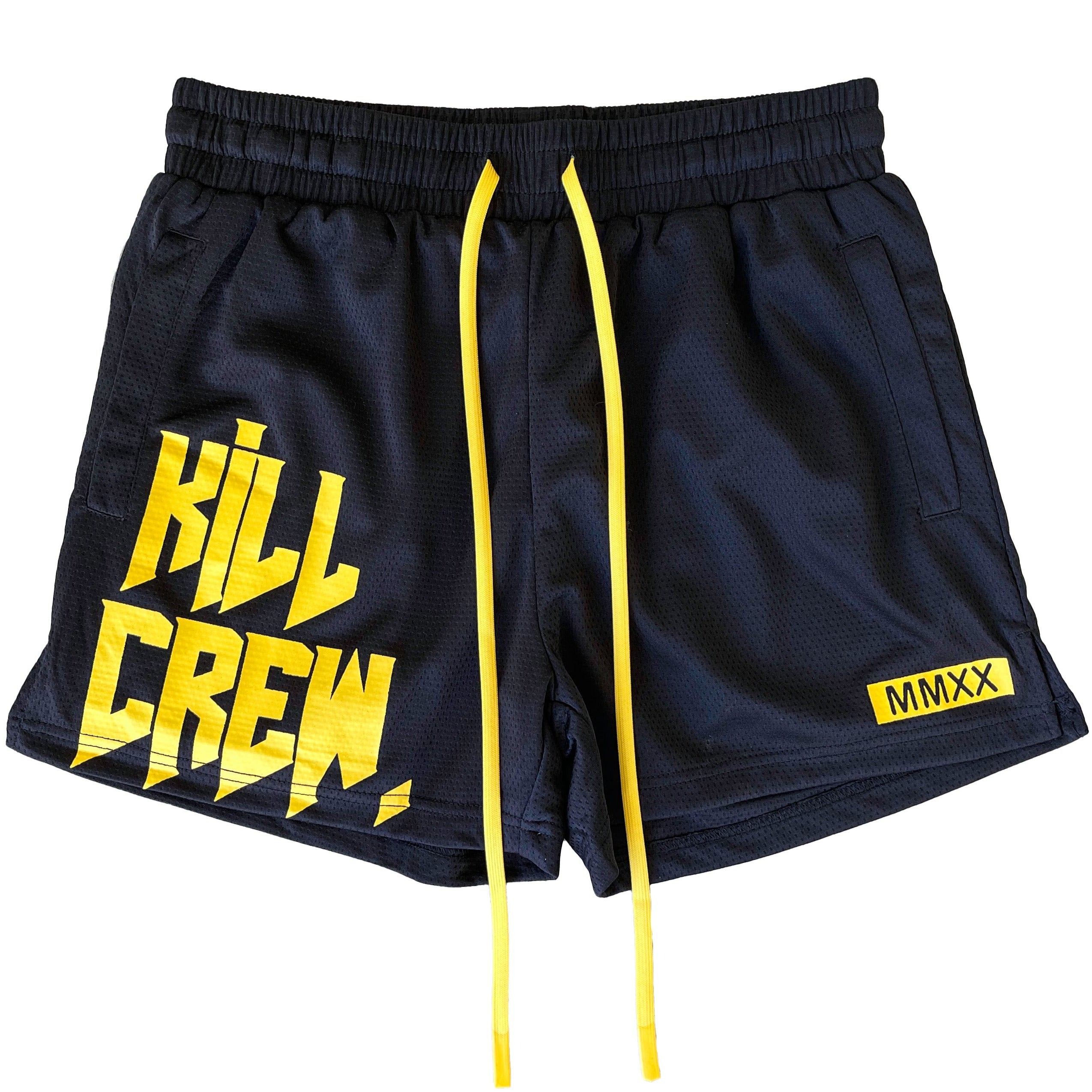 MUAY THAI SHORTS (MID THIGH CUT) - BLACK / YELLOW