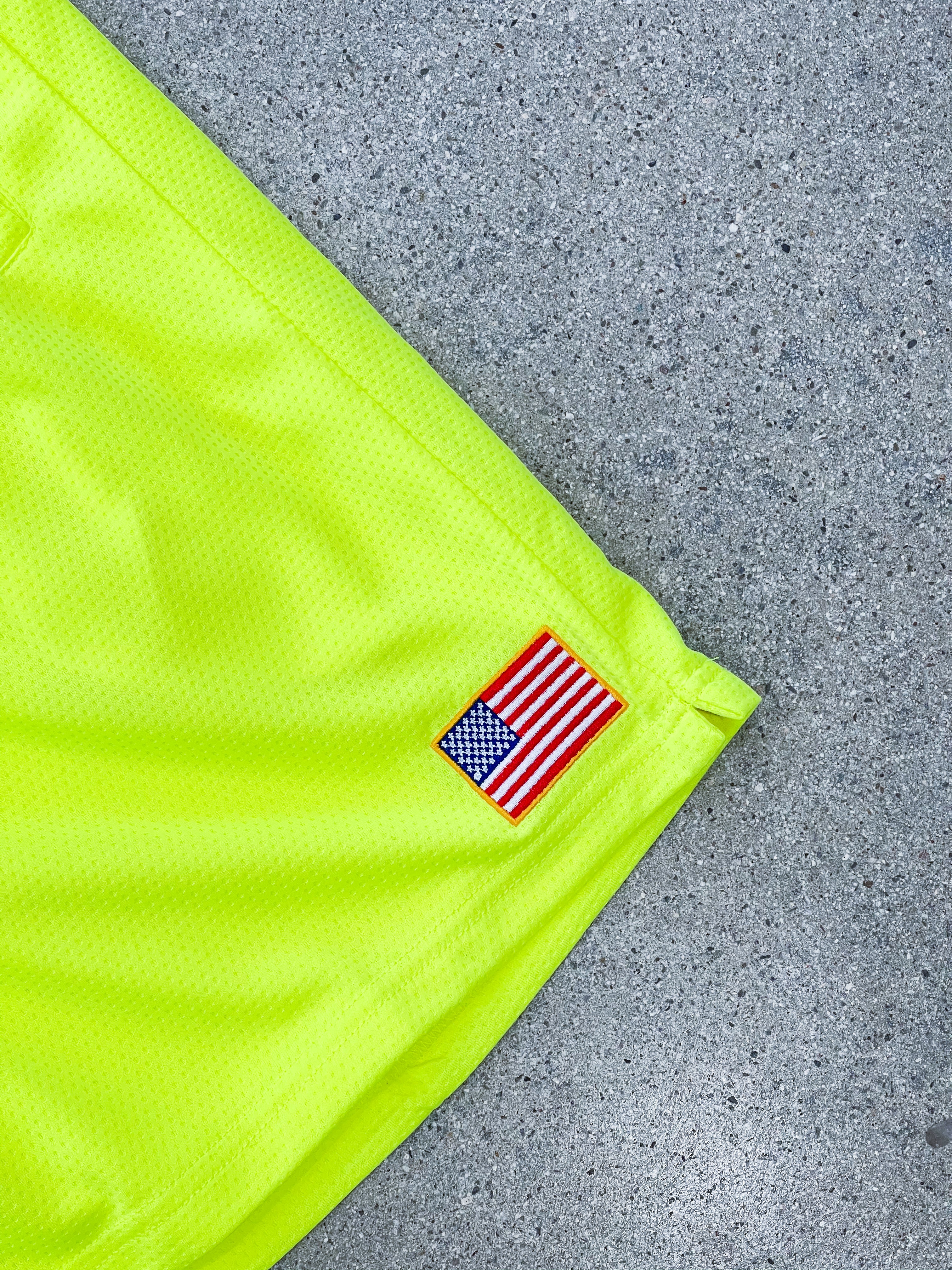 EMBROIDERED FLAG SHORTS - NEON YELLOW