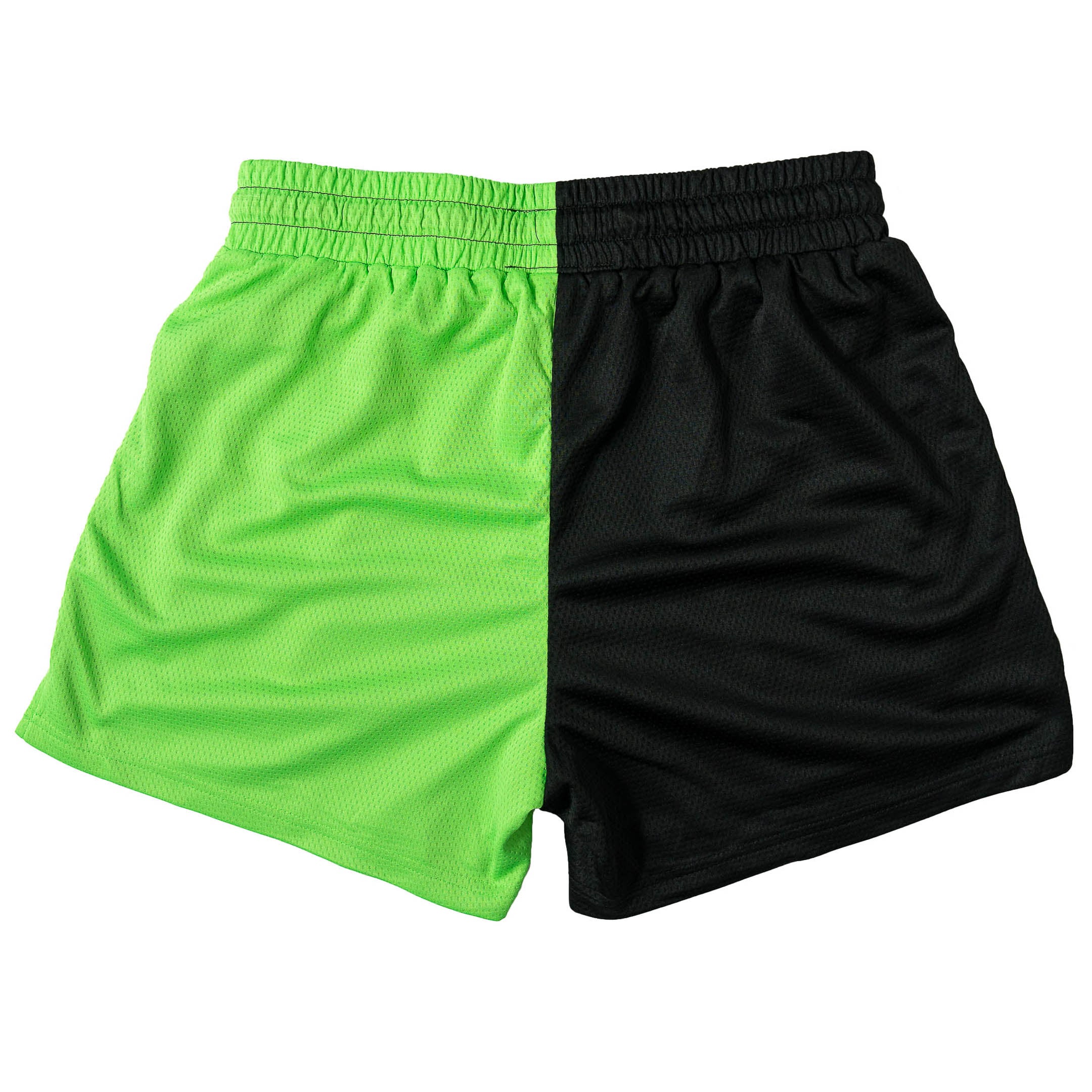 MUAY THAI SHORTS (MID THIGH CUT) 2 TONE - BLACK / GREEN