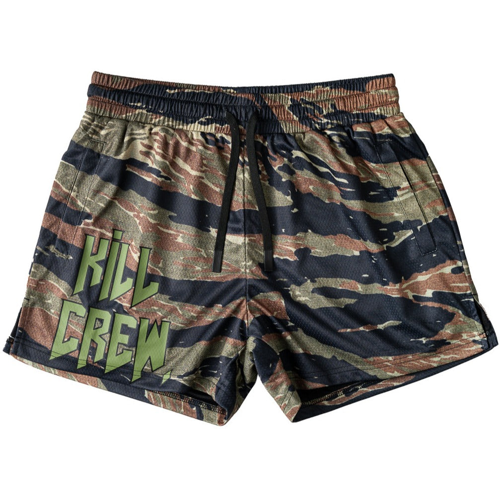 MUAY THAI SHORTS (MID THIGH CUT) - WOODLAND CAMO