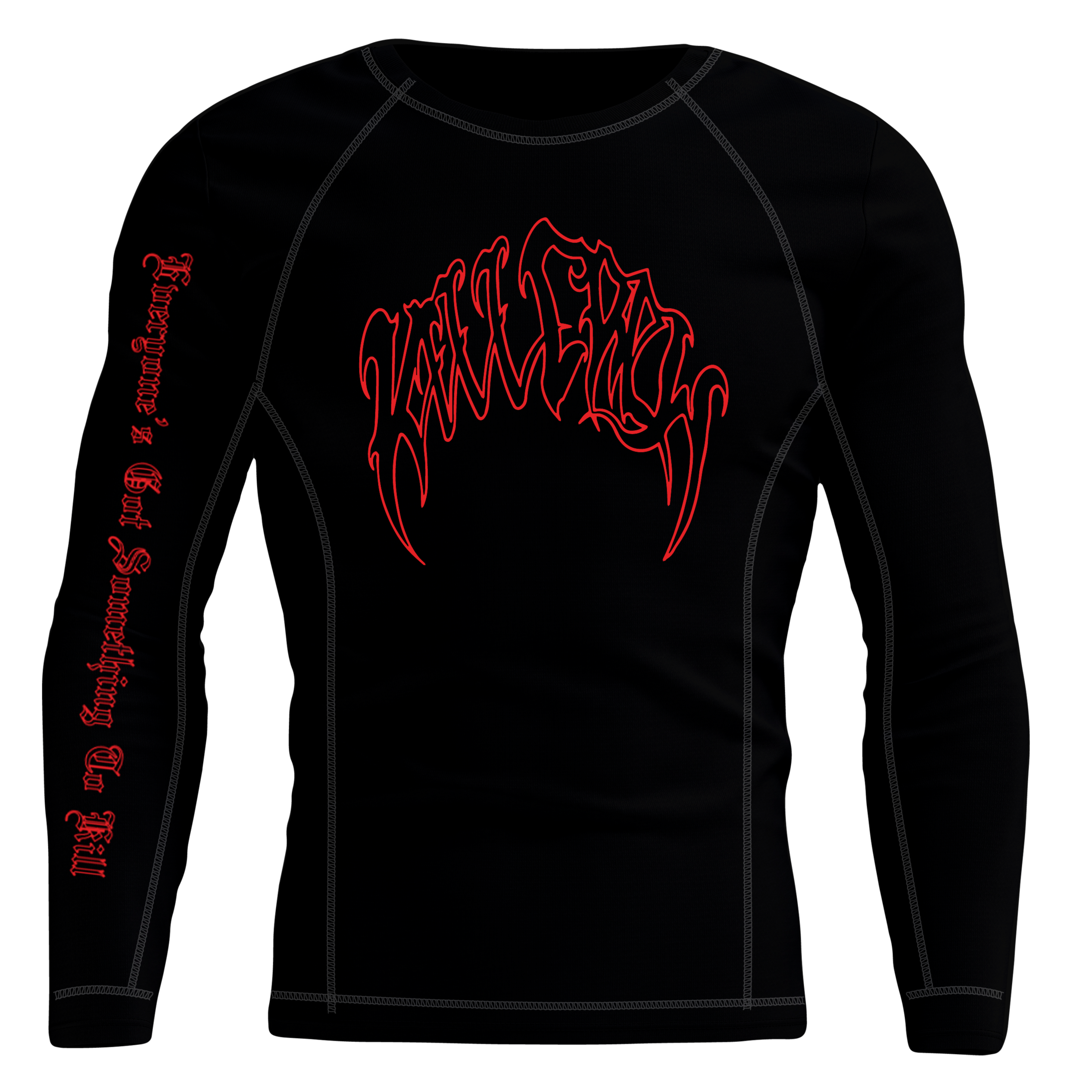 LONE WOLF RASH GUARD - BLACK / RED