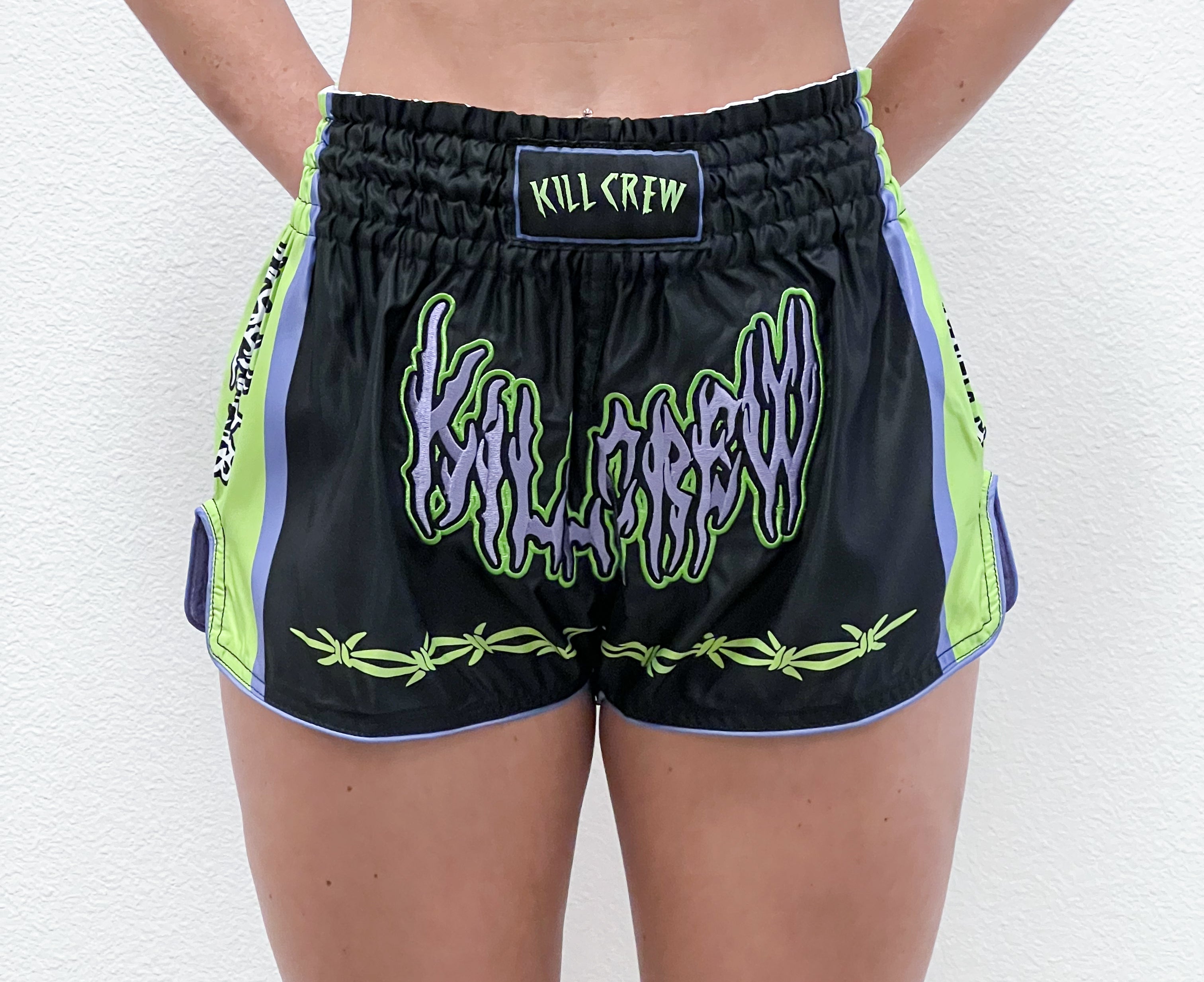 RETRO THAI FIGHT SHORTS - BLACK / GREEN