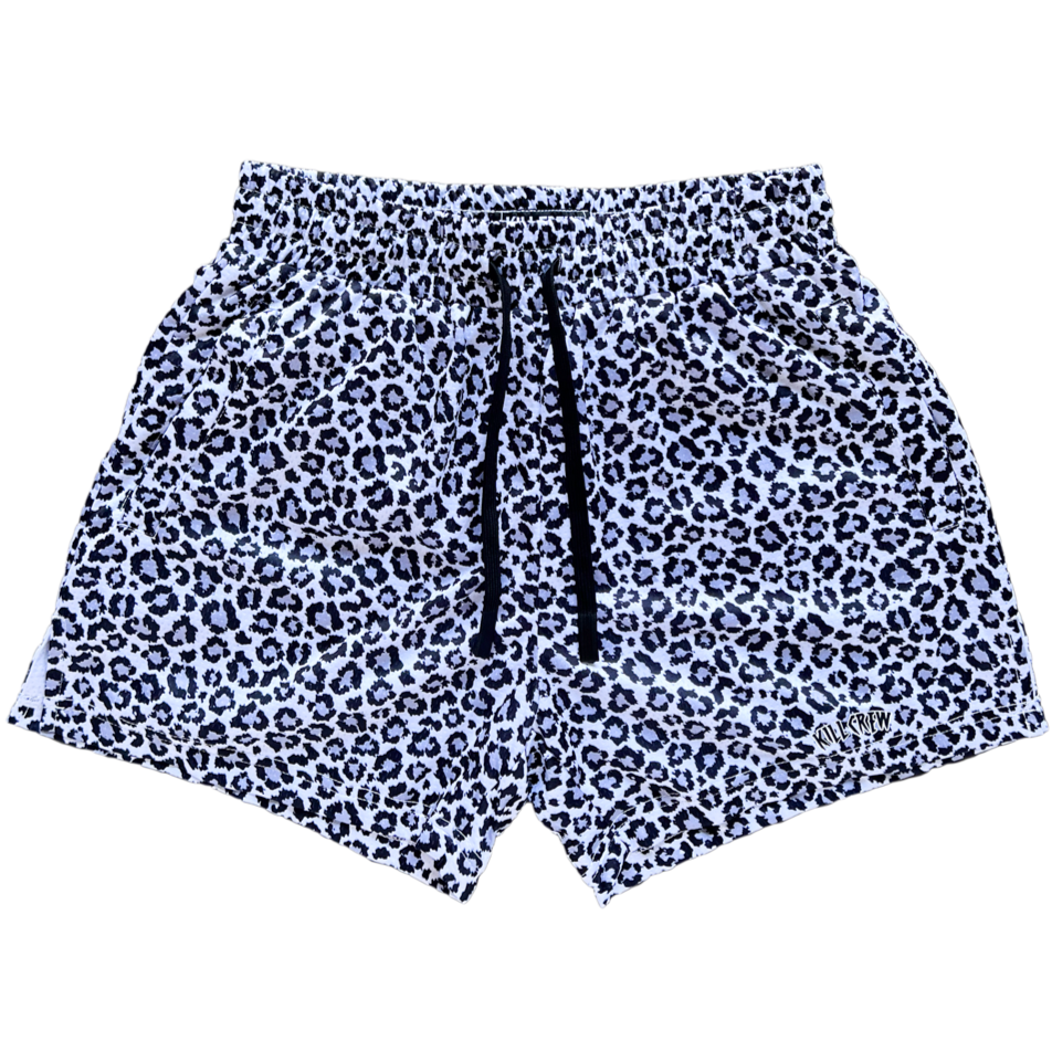 MUAY THAI SHORTS (MID THIGH CUT) - SNOW LEOPARD