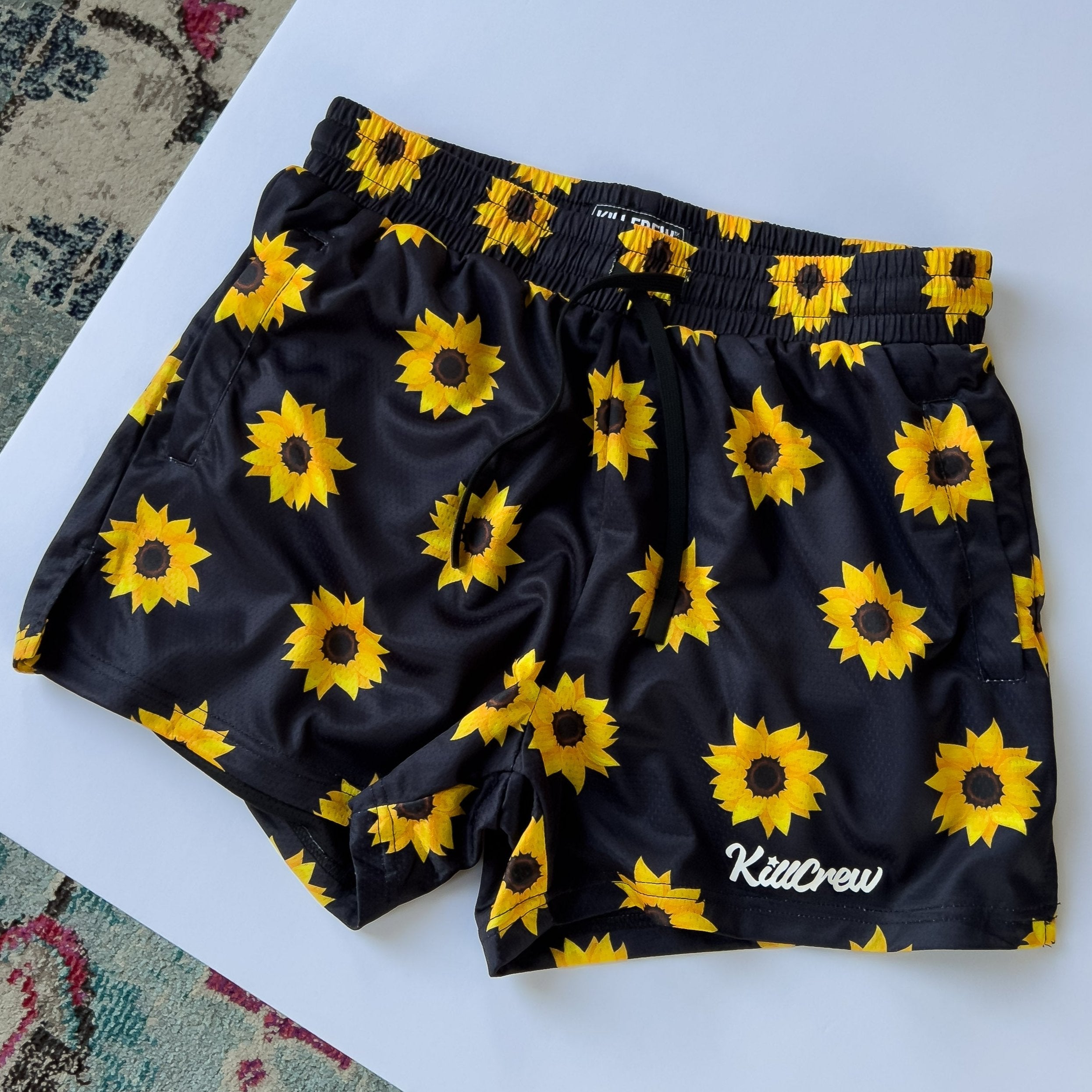 MUAY THAI SHORTS (MID THIGH CUT) SUNFLOWER - BLACK