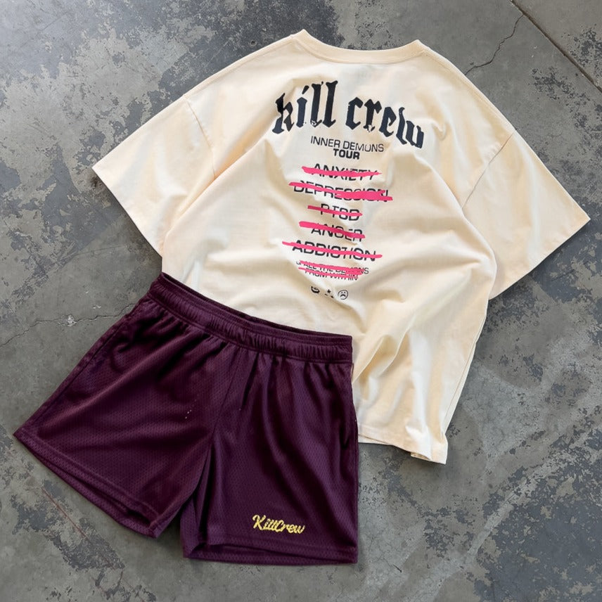 VENTED MESH SCRIPT SHORTS - MAROON / GOLD