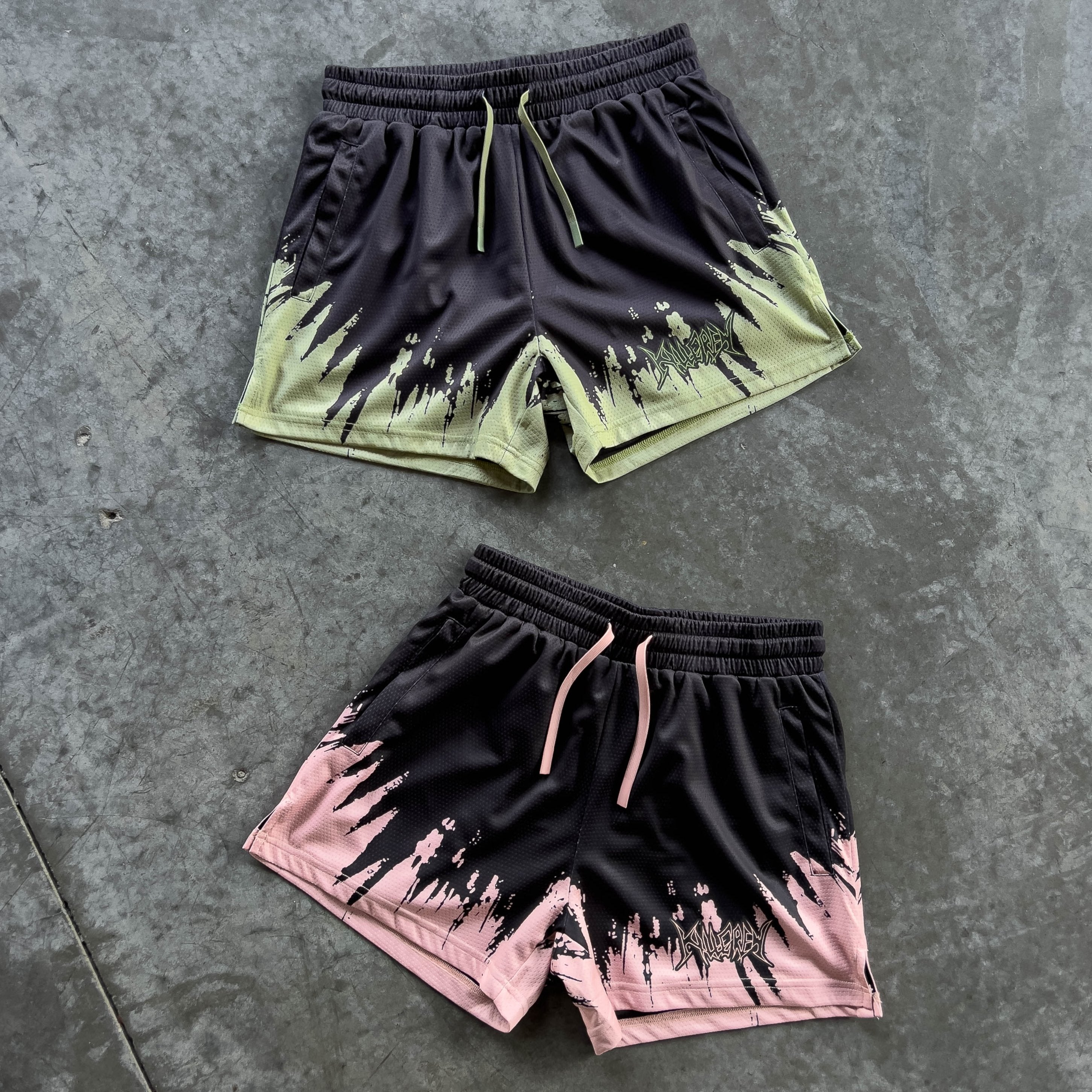 MUAY THAI SHORTS (MID THIGH CUT) SHATTER - BLACK / OLIVE