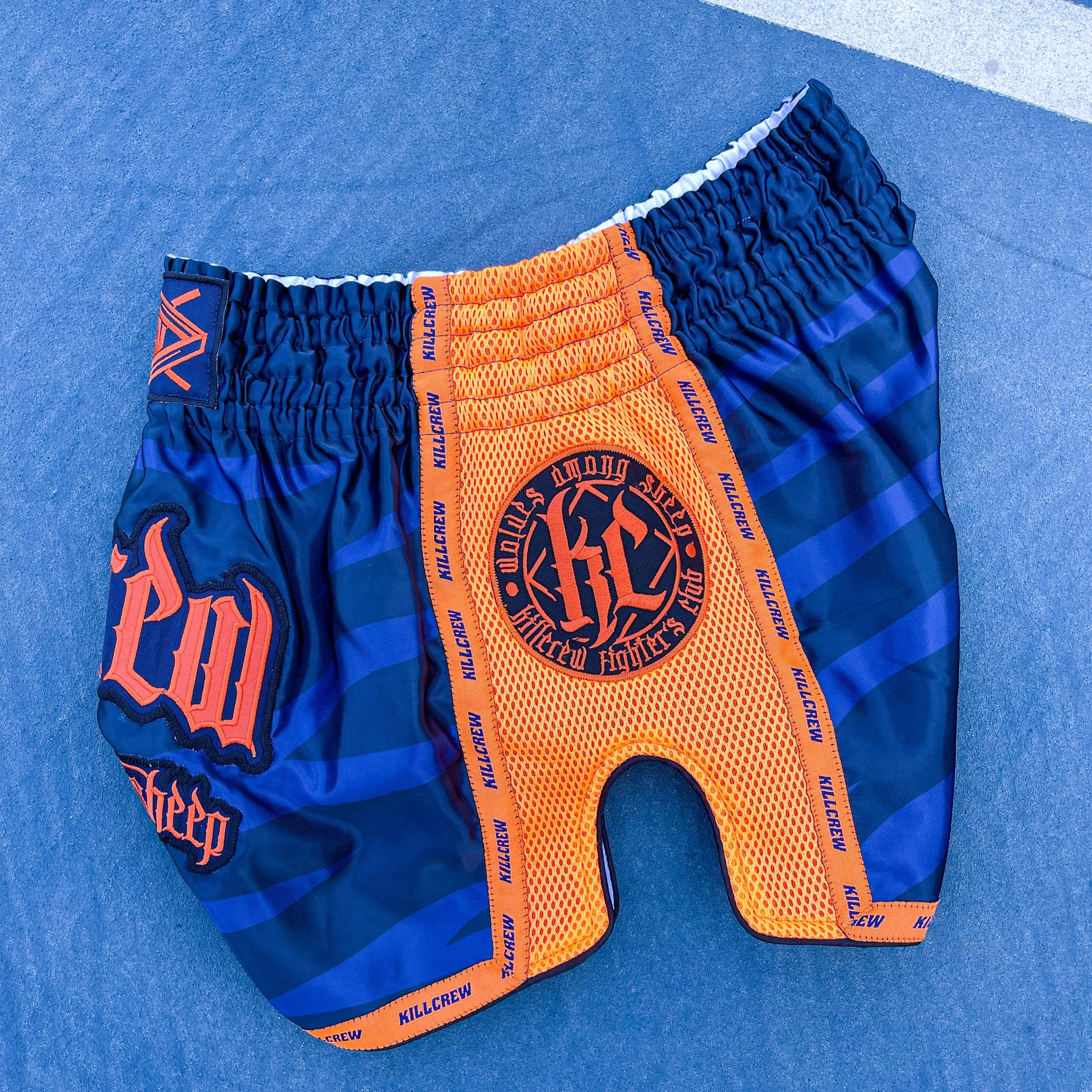 MUAY THAI FIGHT SHORTS -  TIGER ORANGE / BLUE