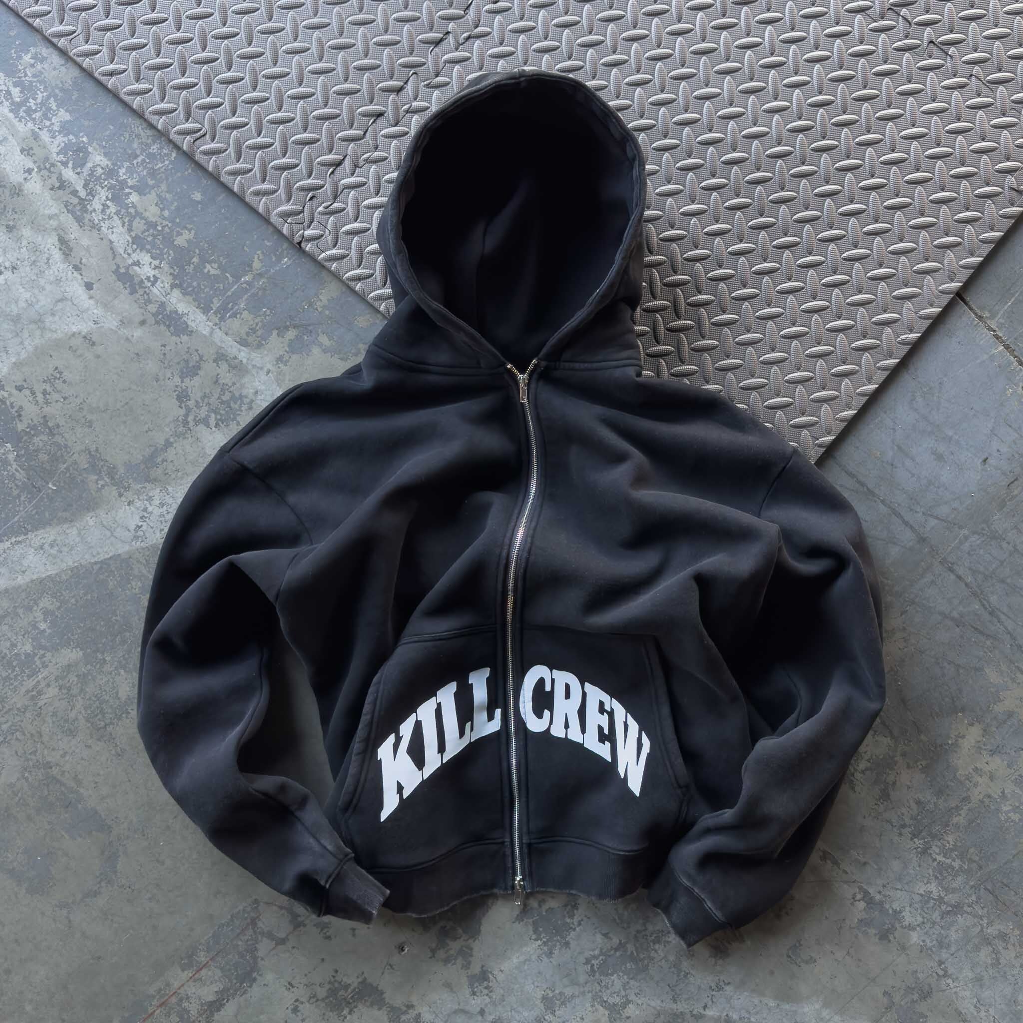 OVERSIZED LUX KILL CREW ZIP UP - BLACK / WHITE