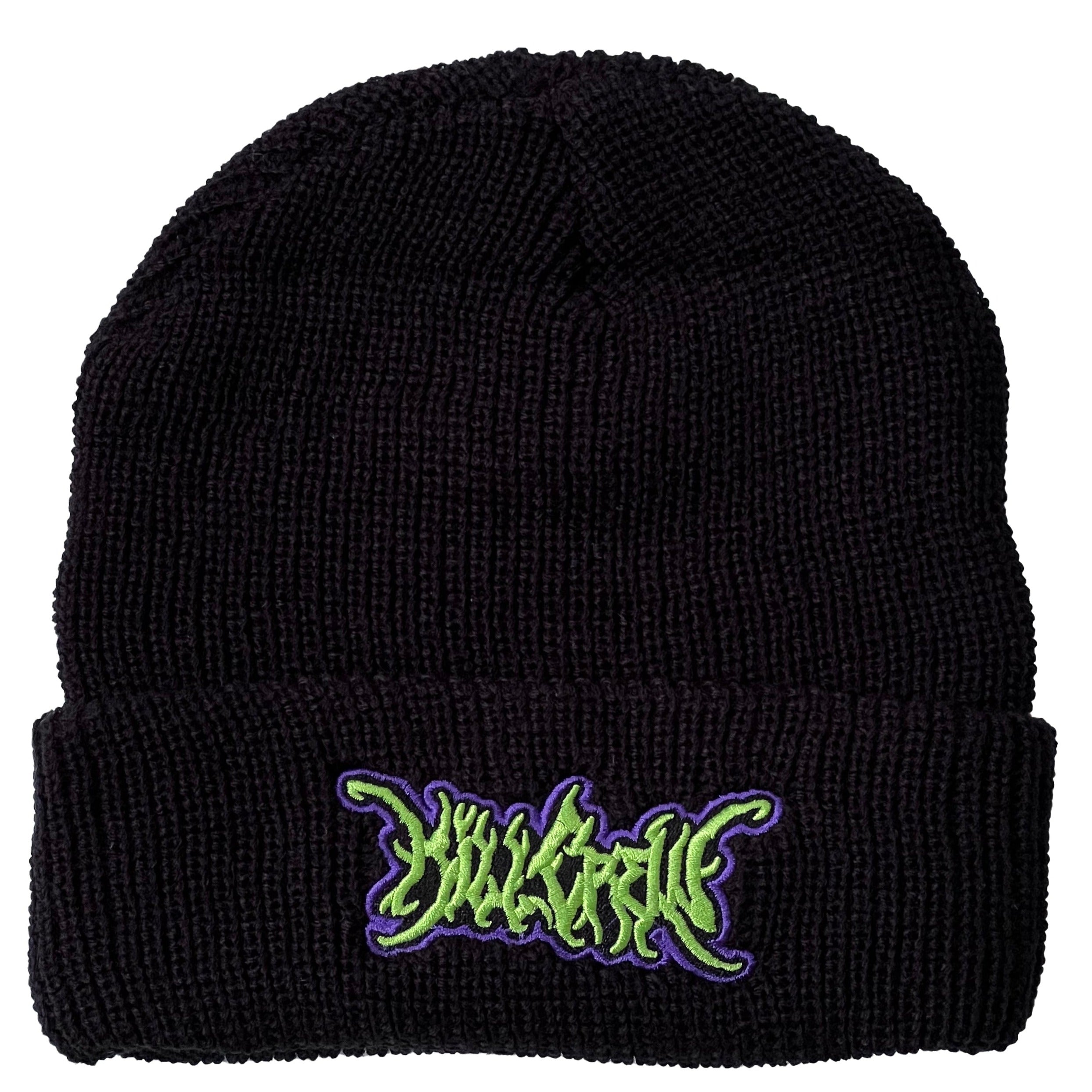 EMBROIDERED CUFFED BEANIE - BLACK / GREEN