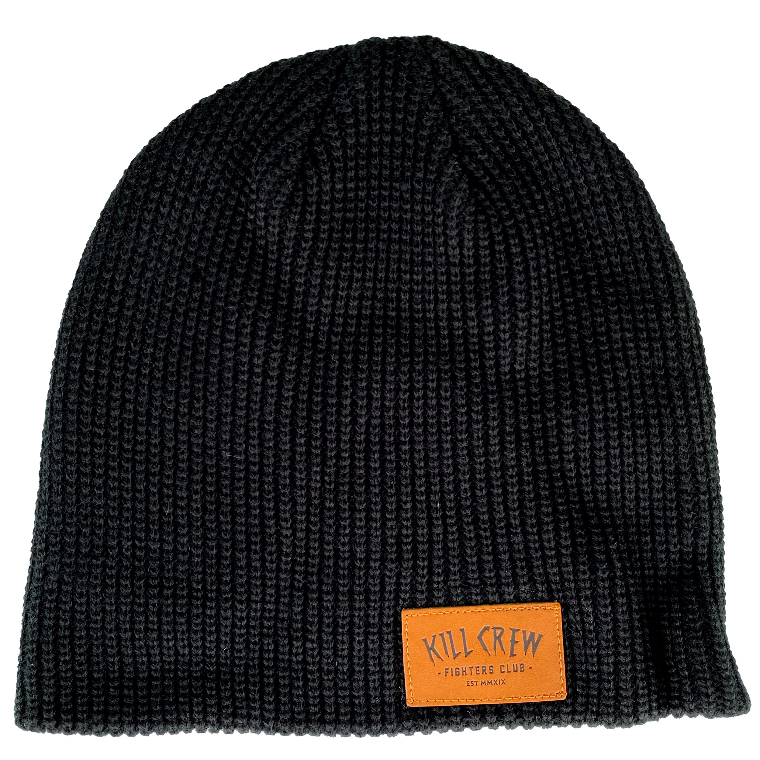 LEATHER PATCH BEANIE - BLACK