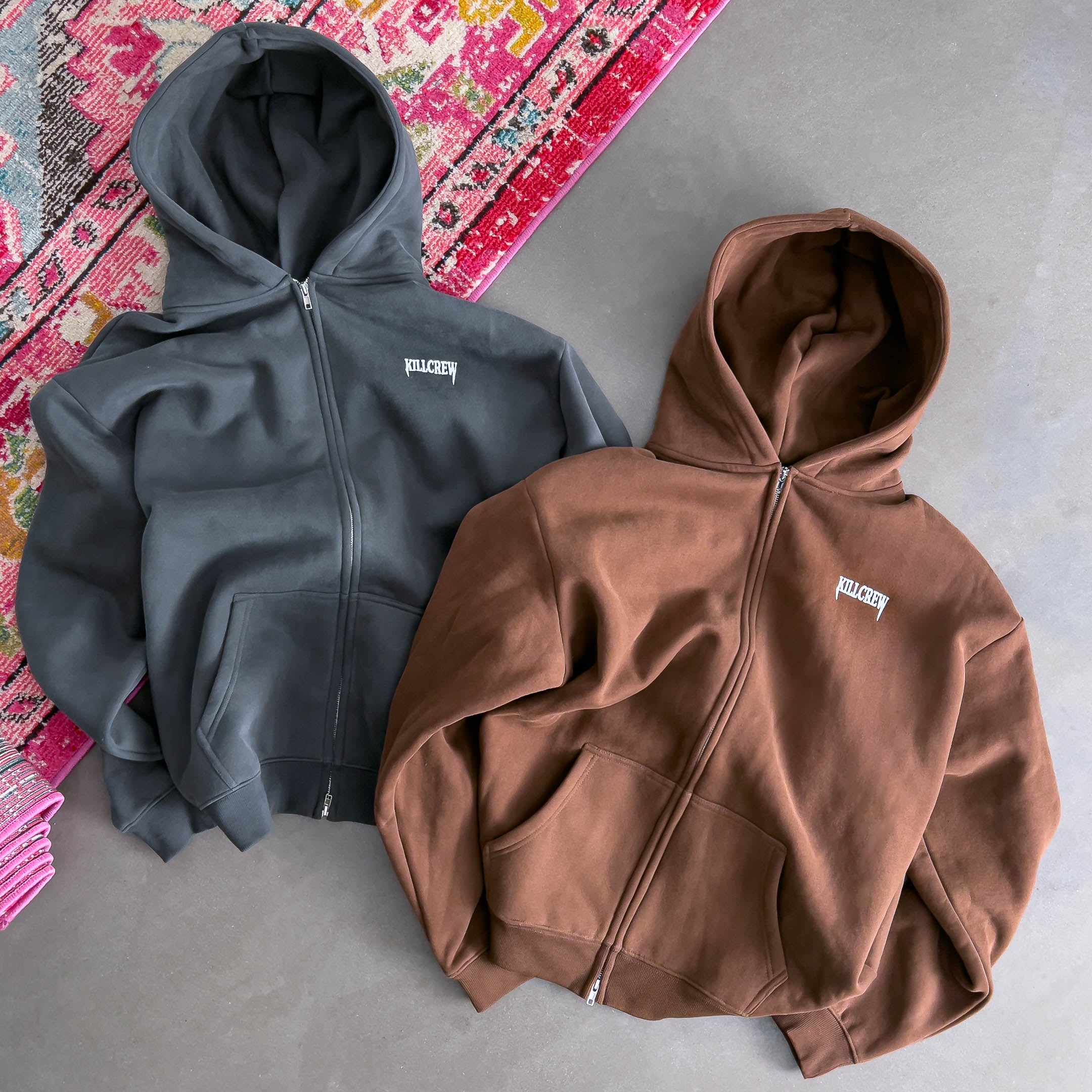 OVERSIZED LUX SIMPLE ZIP UP - BROWN