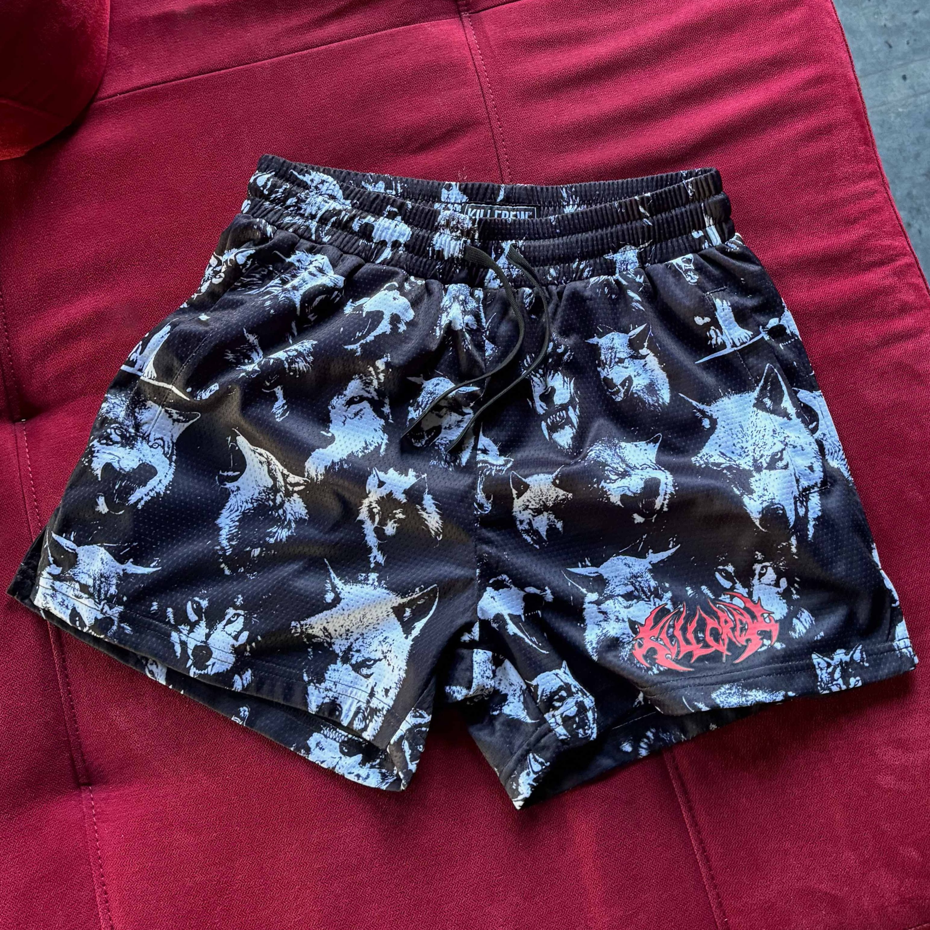 WOLVES MUAY THAI SHORTS (MID THIGH CUT) - BLACK