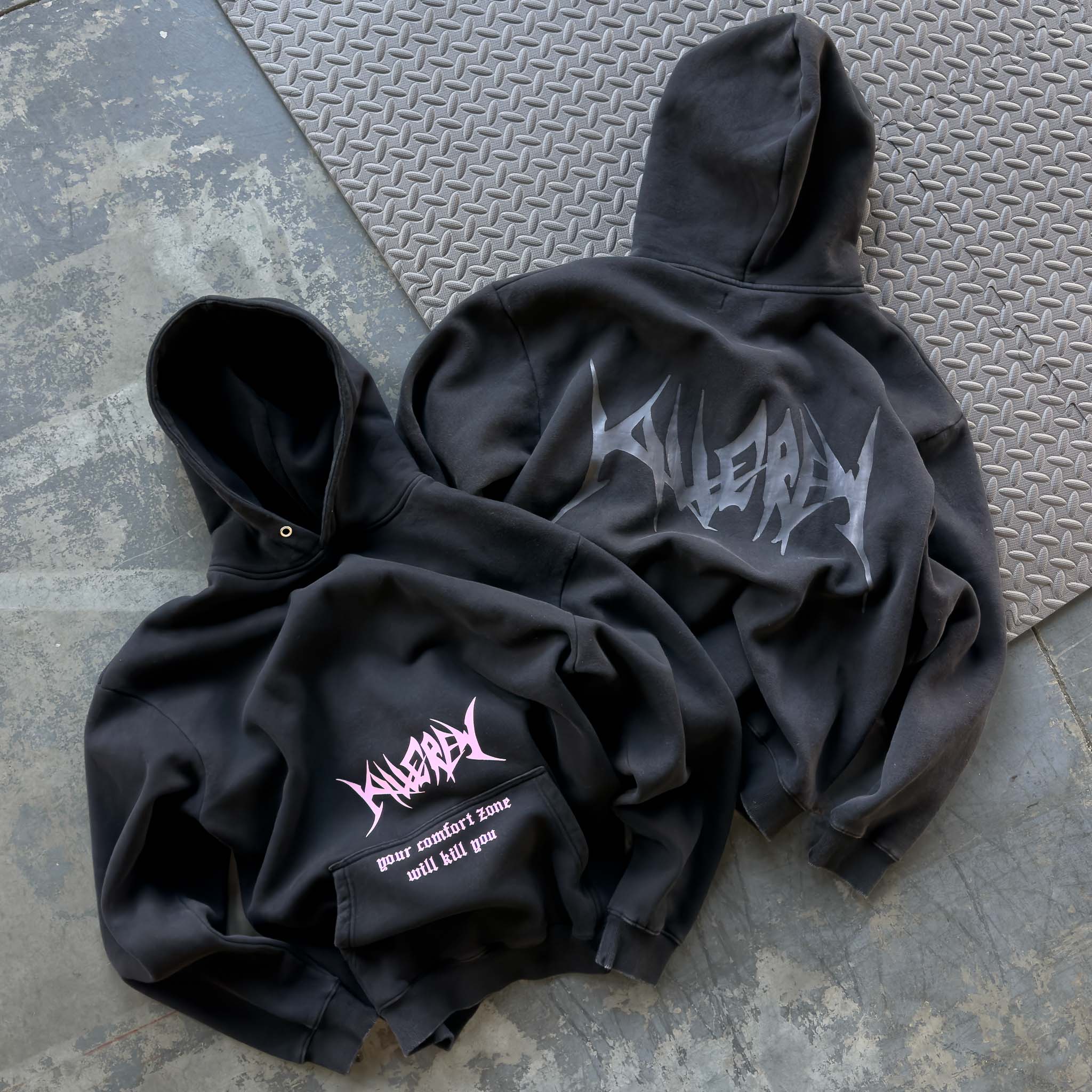 OVERSIZED LUX COMFORT ZONE HOODIE - BLACK / PINK