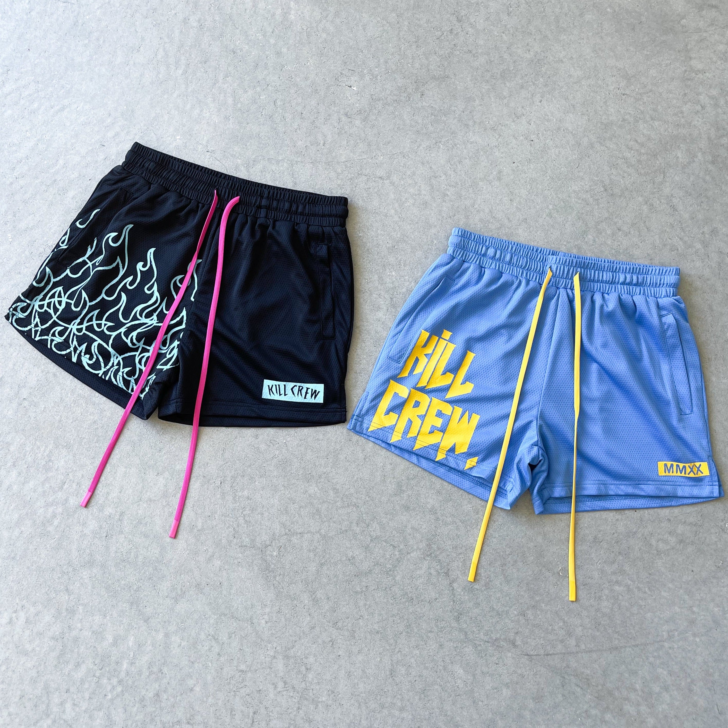 MUAY THAI SHORTS (MID THIGH CUT) - BLUE / YELLOW