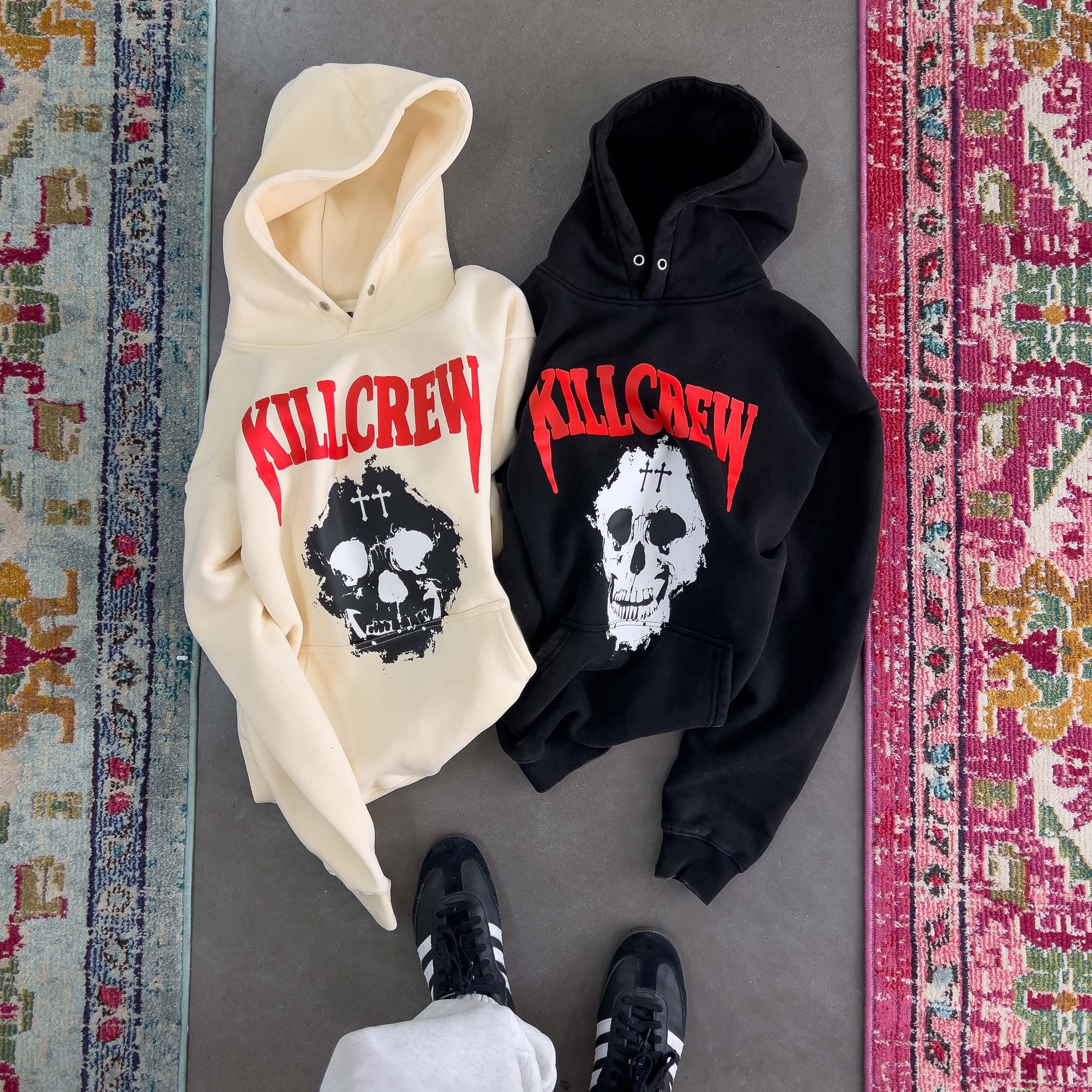 OVERSIZED LUX KILL CREW SKULL HOODIE - BLACK / RED