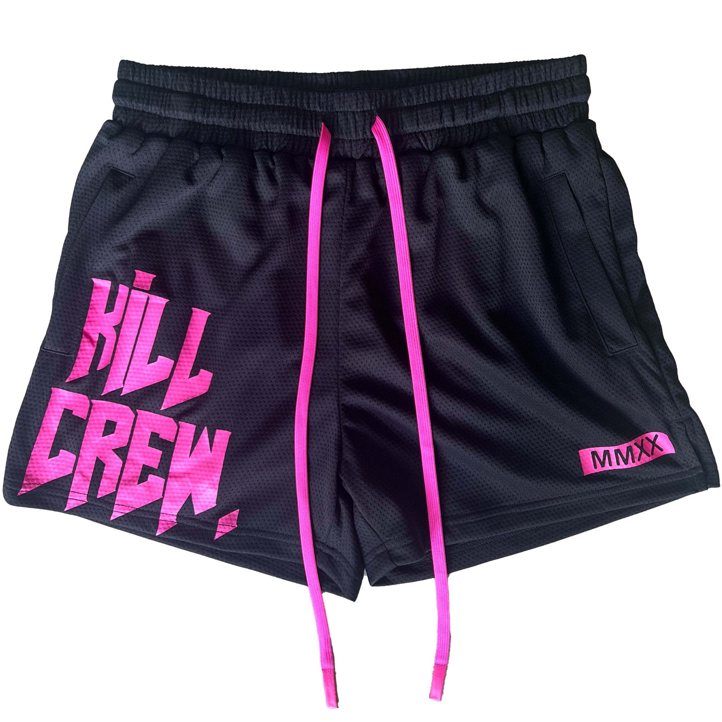 MUAY THAI SHORTS (MID THIGH CUT) - BLACK / PINK