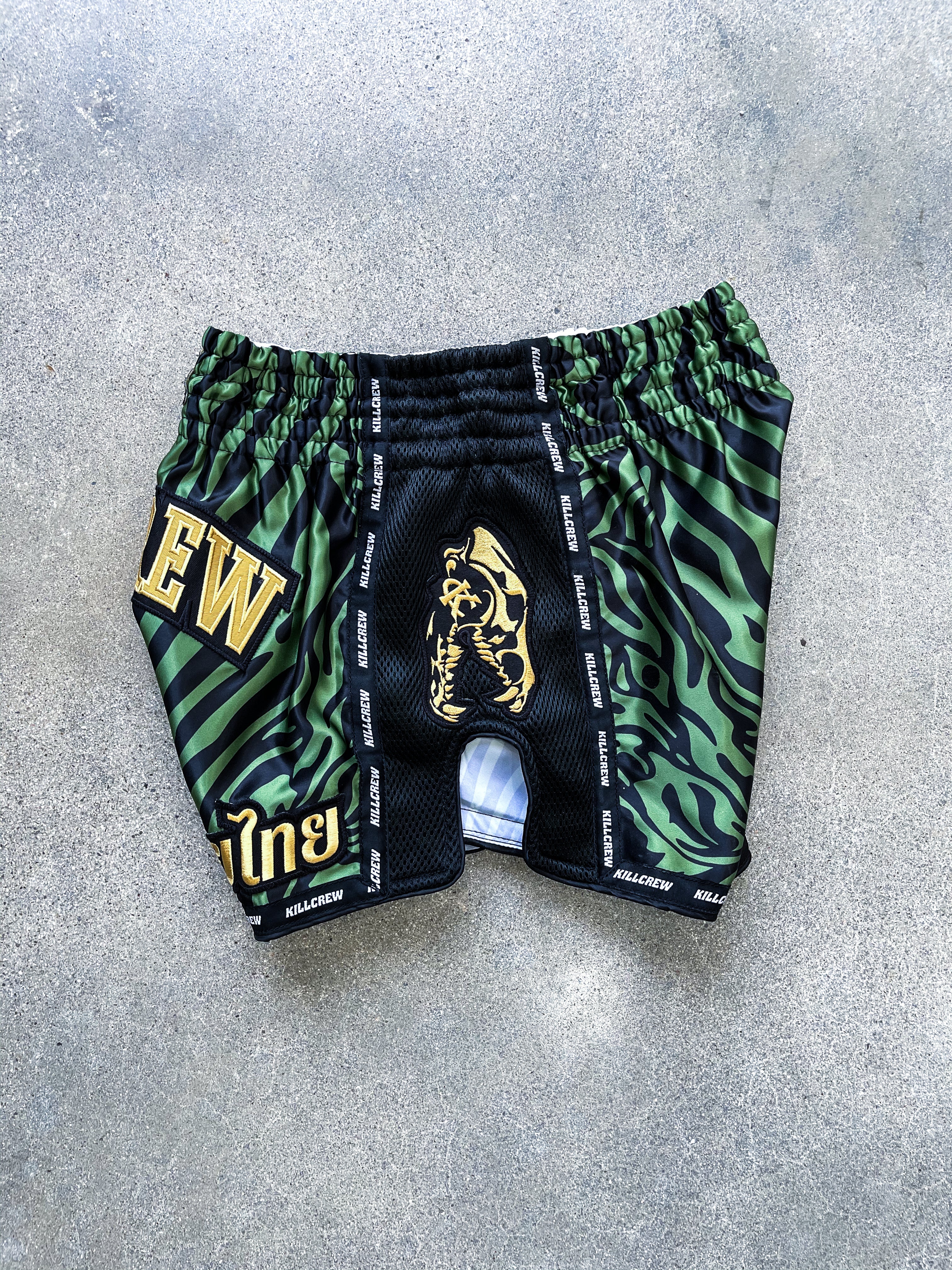 MUAY THAI FIGHT SHORTS - GREEN ZEBRA