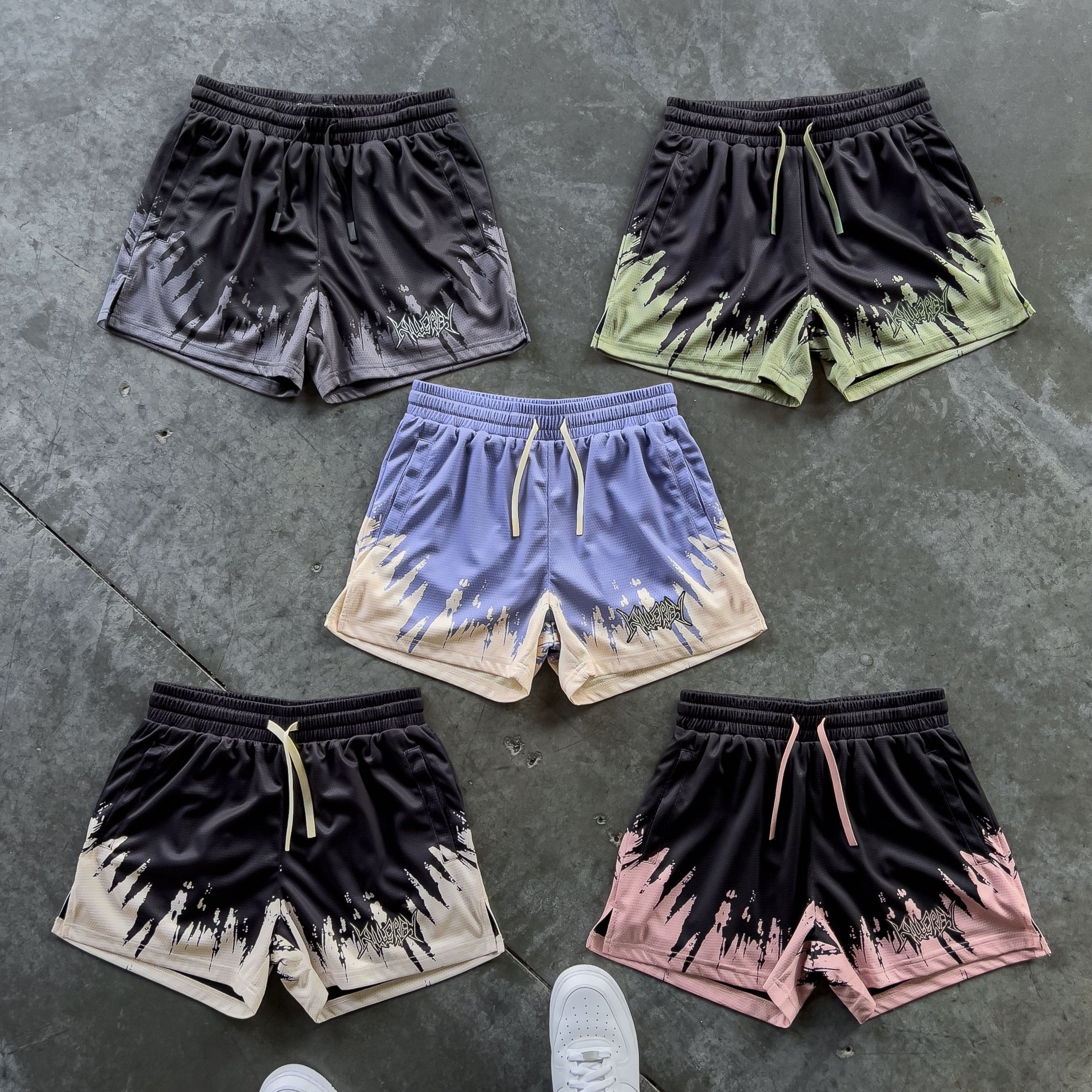 MUAY THAI SHORTS (MID THIGH CUT) SHATTER - BLACK / ROS