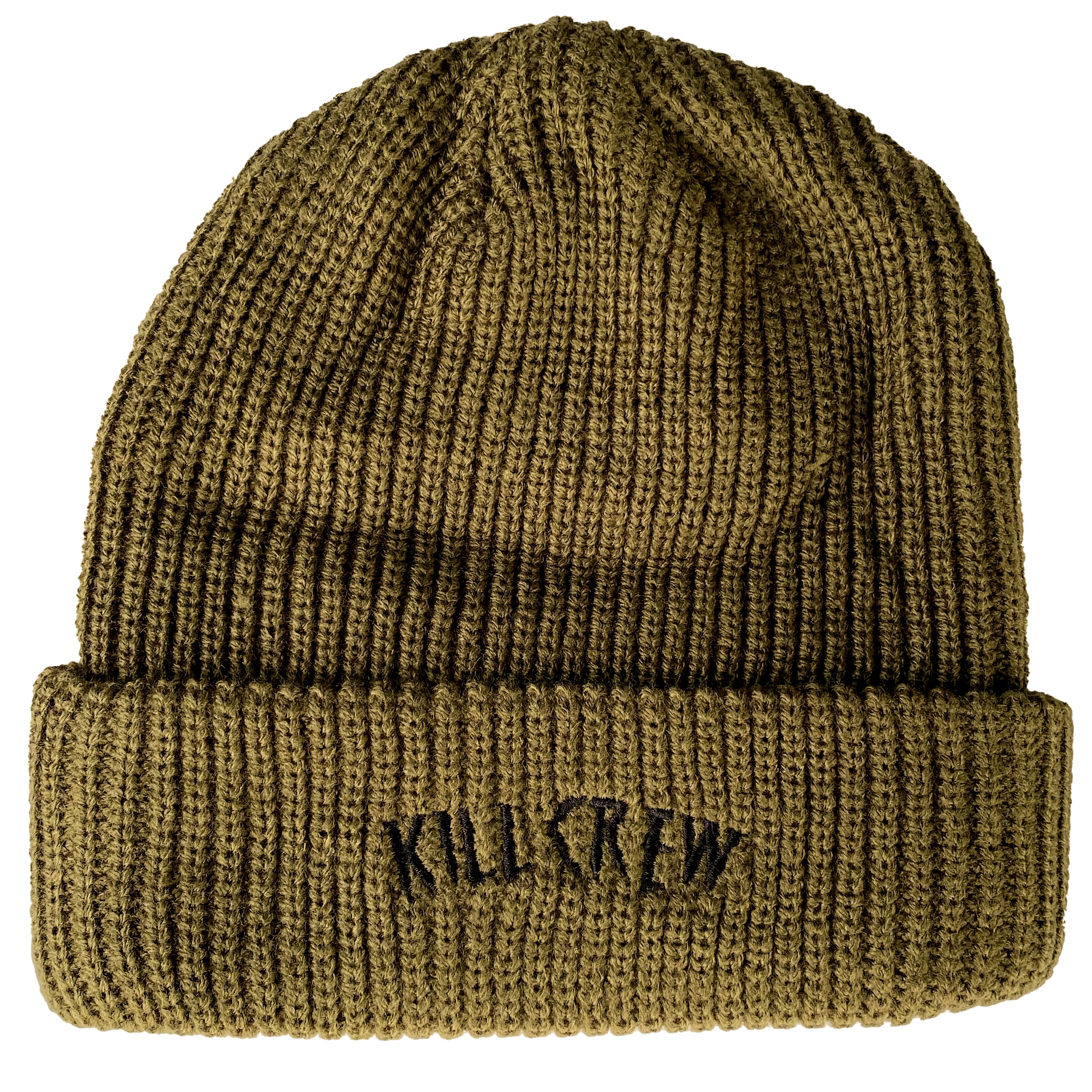 EMBROIDERED CUFFED BEANIE - OLIVE