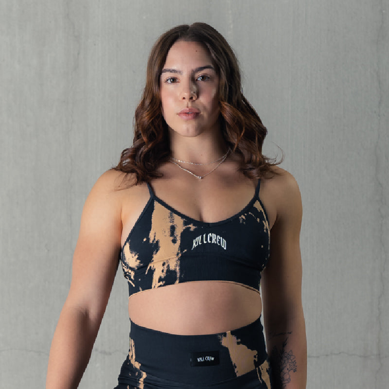 SPLATTER SPORTS BRA - BLACK / TAN