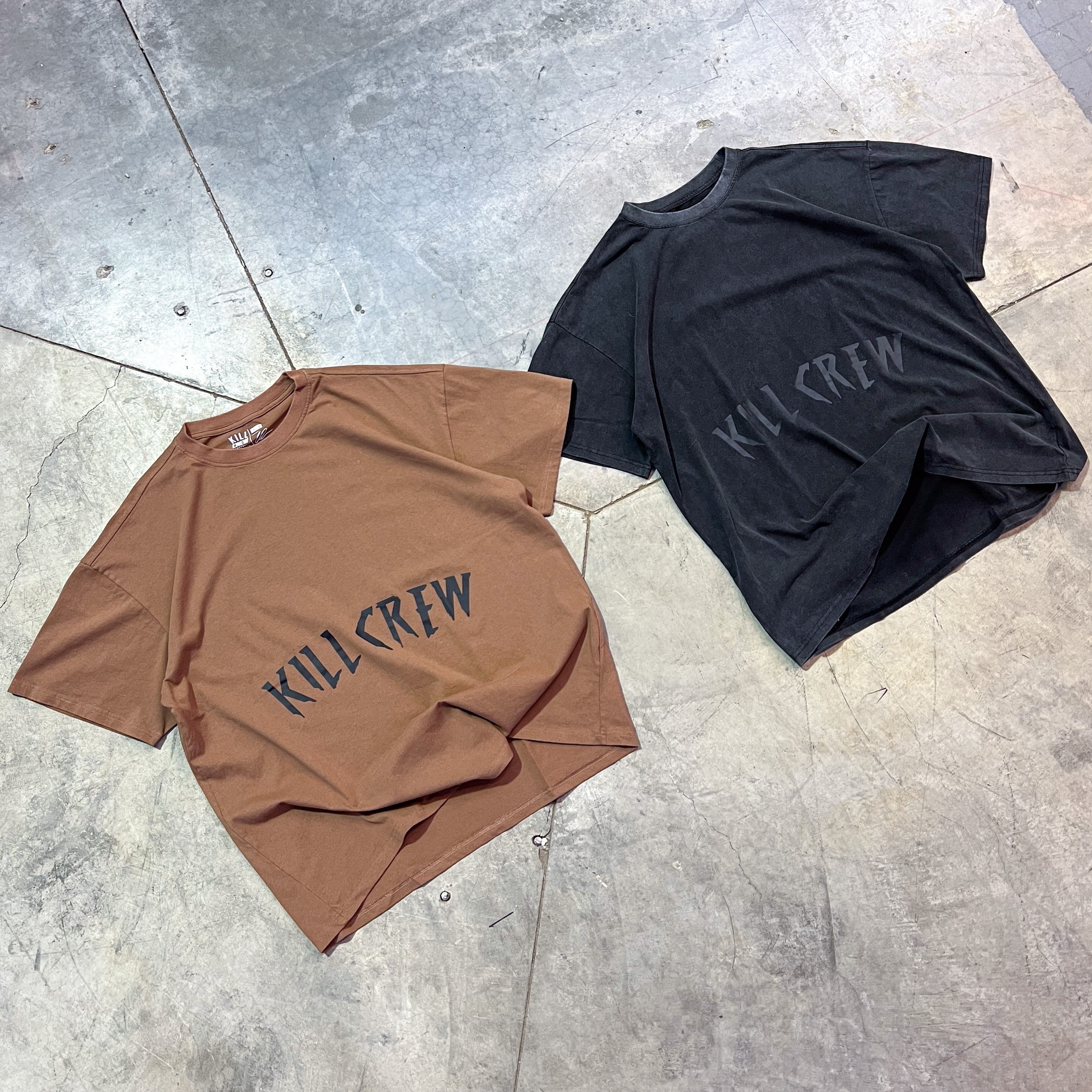 OVERSIZED LUX ACID WASH T-SHIRT - BROWN / BLACK