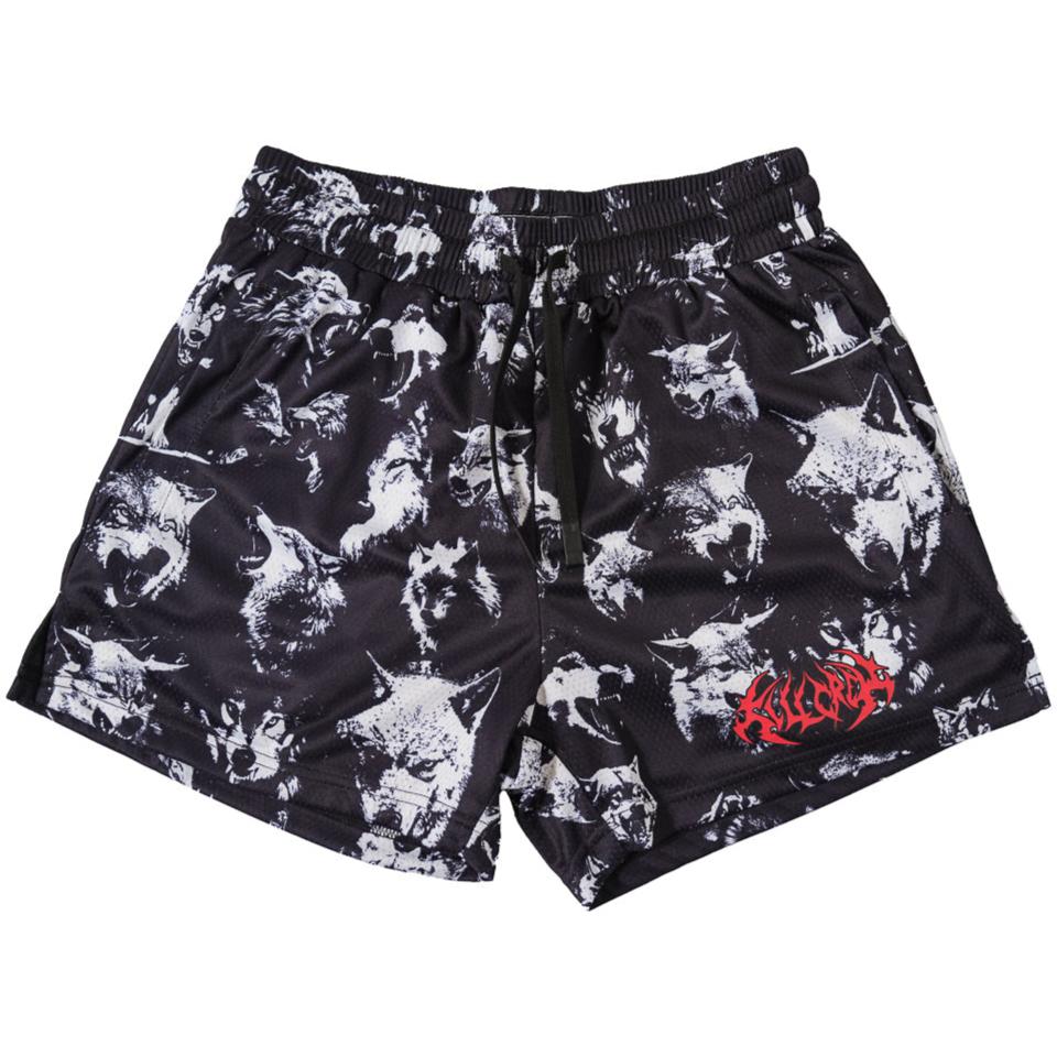 WOLVES MUAY THAI SHORTS (MID THIGH CUT) - BLACK