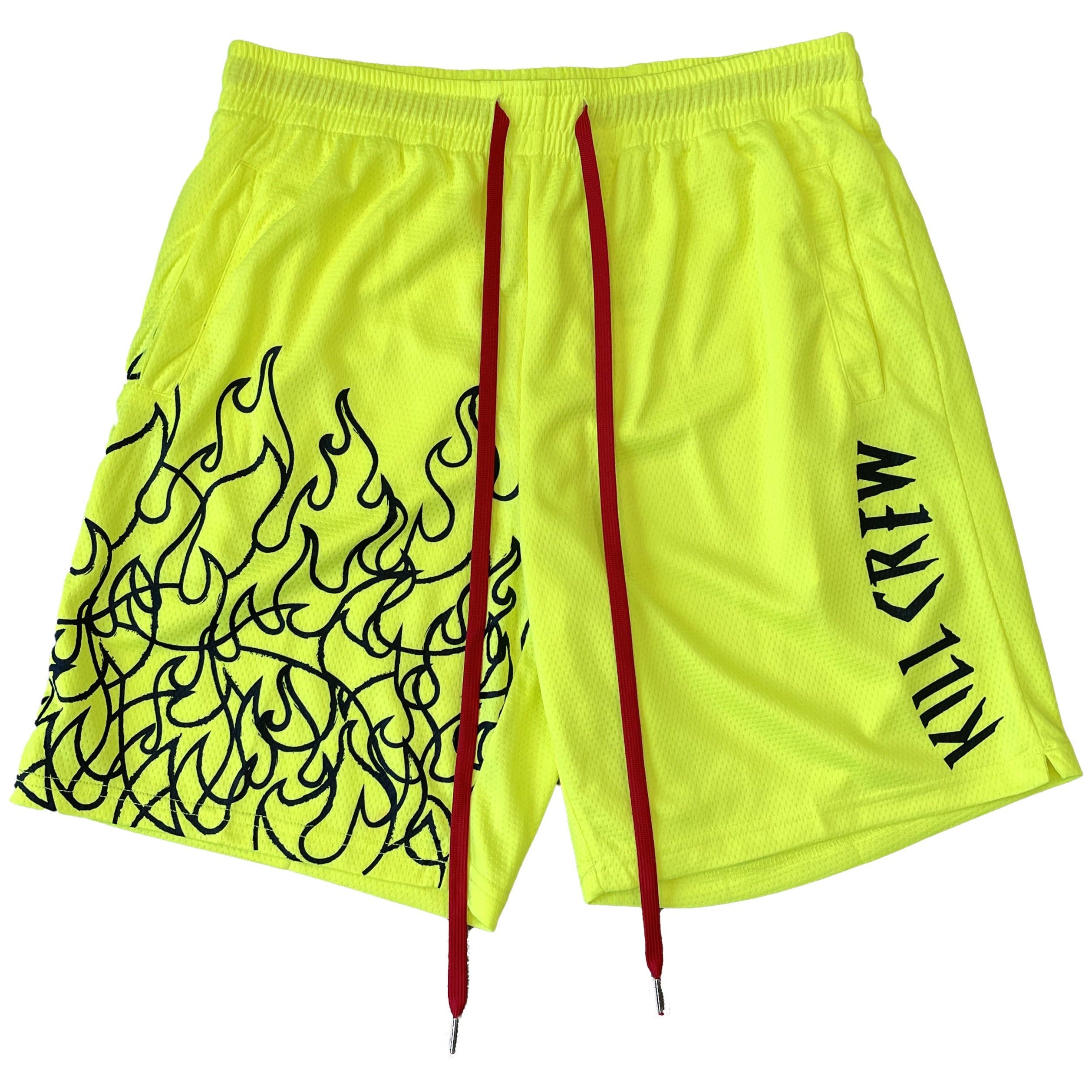 FLAME REGULAR CUT SHORTS - NEON YELLOW / BLACK