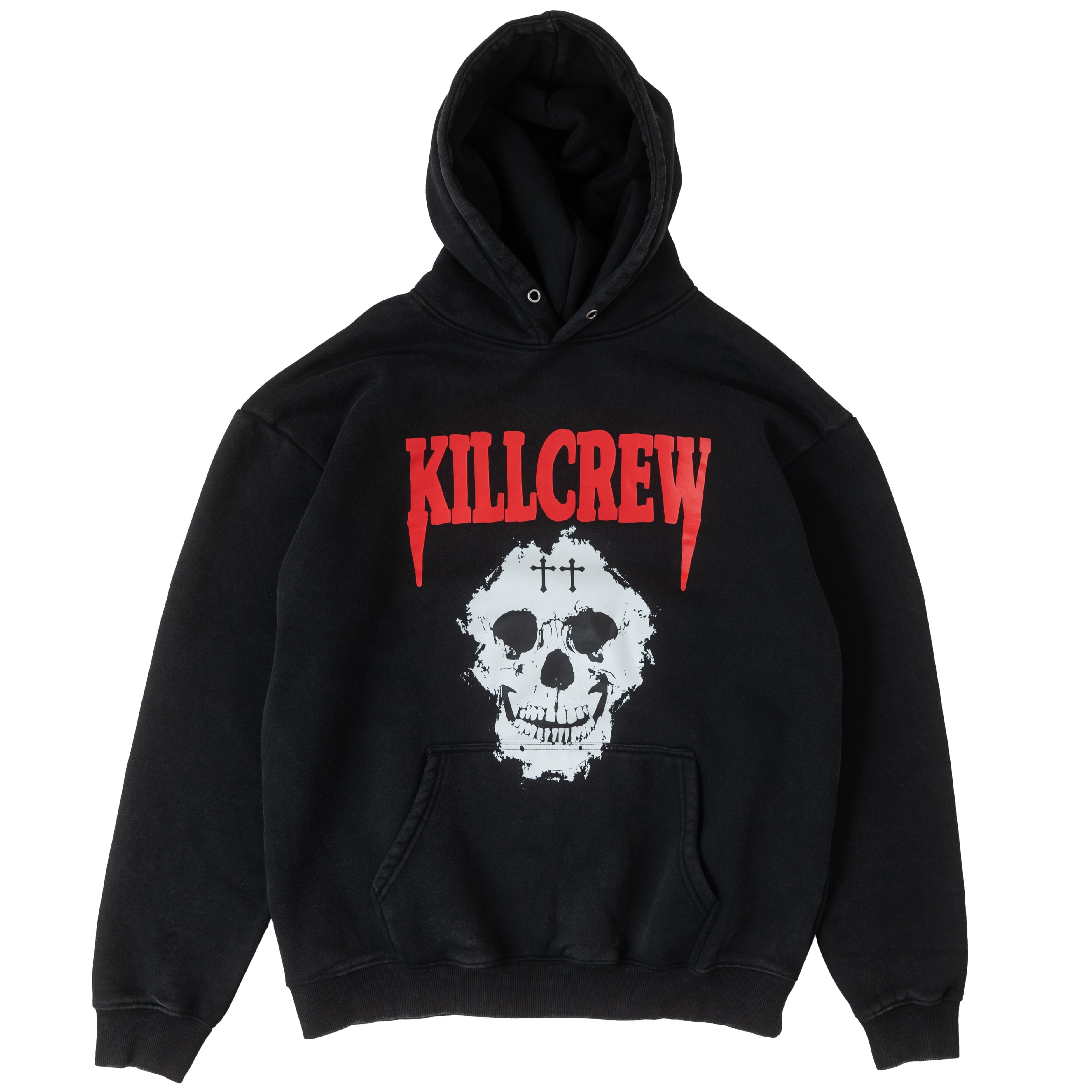 OVERSIZED LUX KILL CREW SKULL HOODIE - BLACK / RED