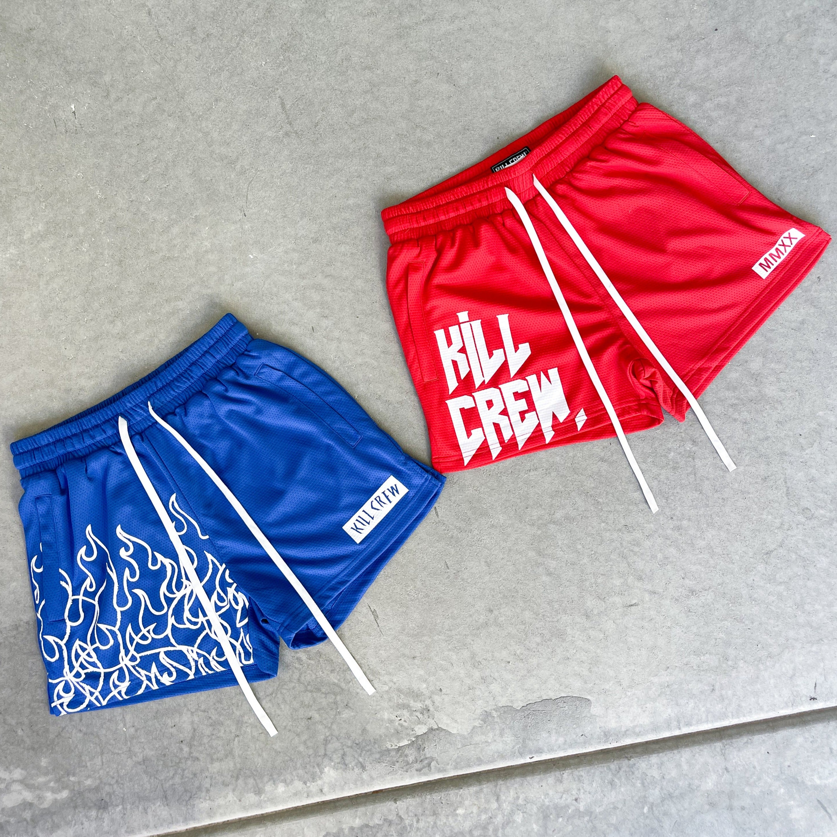 MUAY THAI SHORTS (MID THIGH CUT) - RED / WHITE