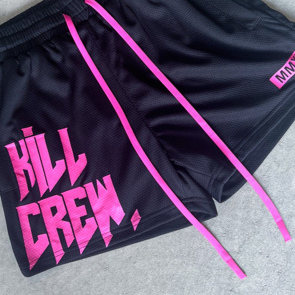 MUAY THAI SHORTS (MID THIGH CUT) - BLACK / PINK