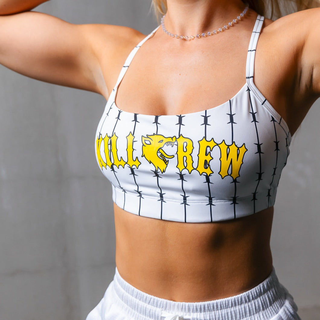 BARBWIRE SPORTS BRA - WHITE / YELLOW