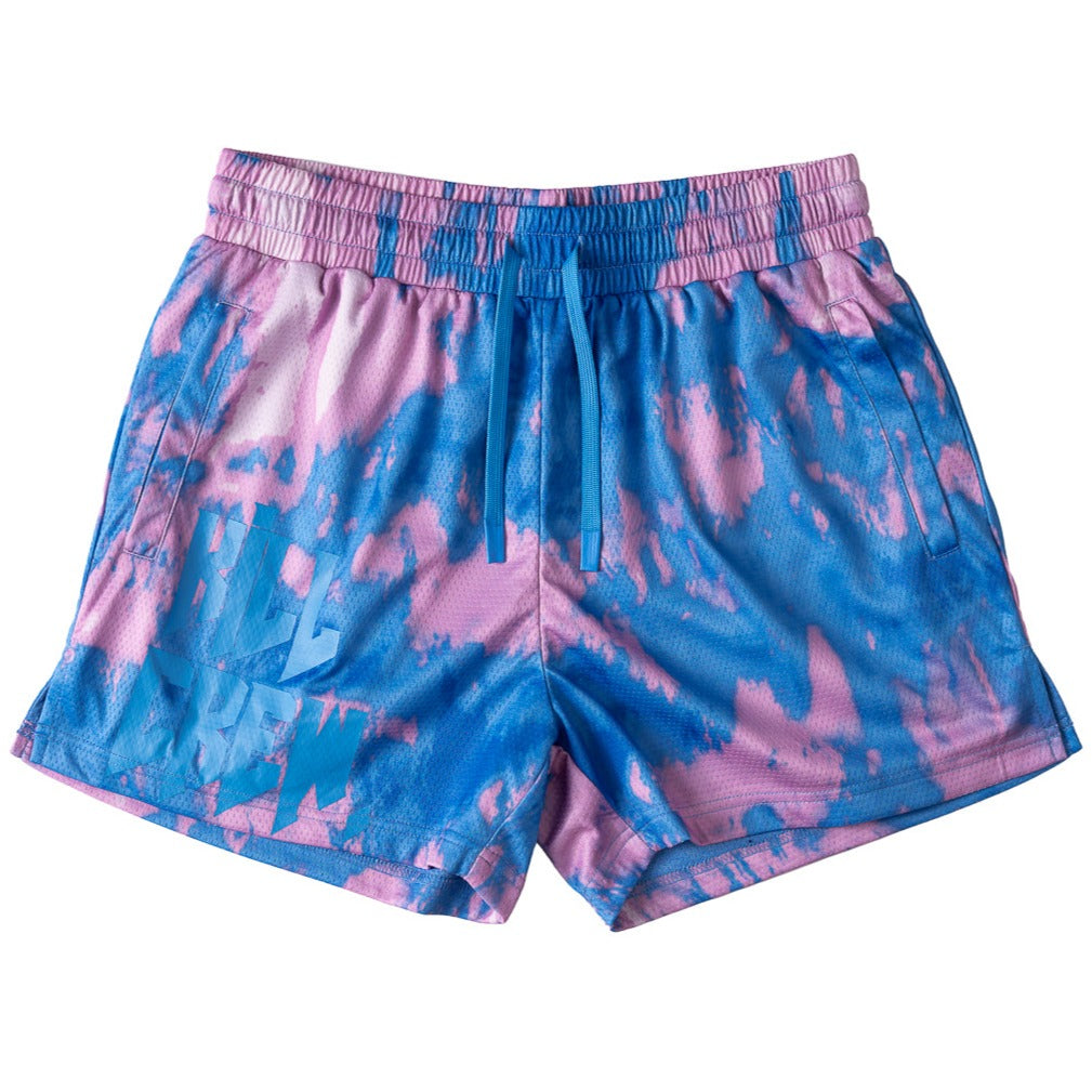 MUAY THAI SHORTS (MID THIGH CUT) ACID WASH - BLUE / PINK