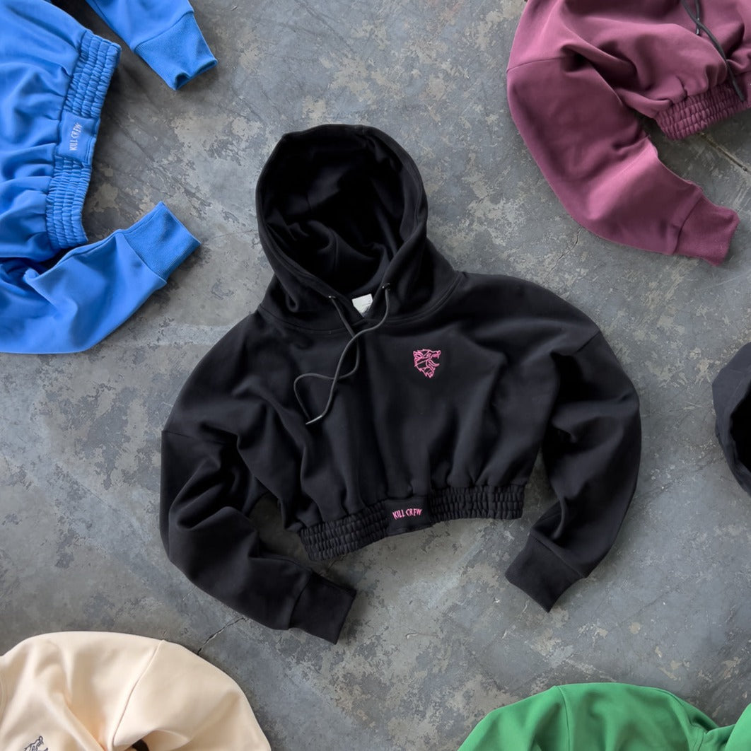 KILL CREW CROP HOODIE - BLACK / PINK