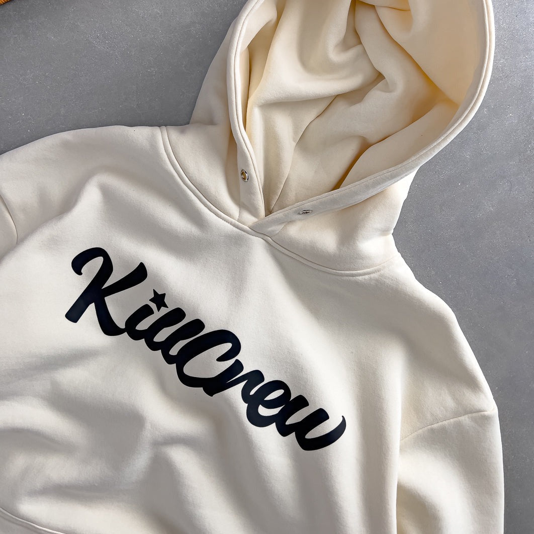 OVERSIZED LUX SCRIPT HOODIE - CREAM / BLACK