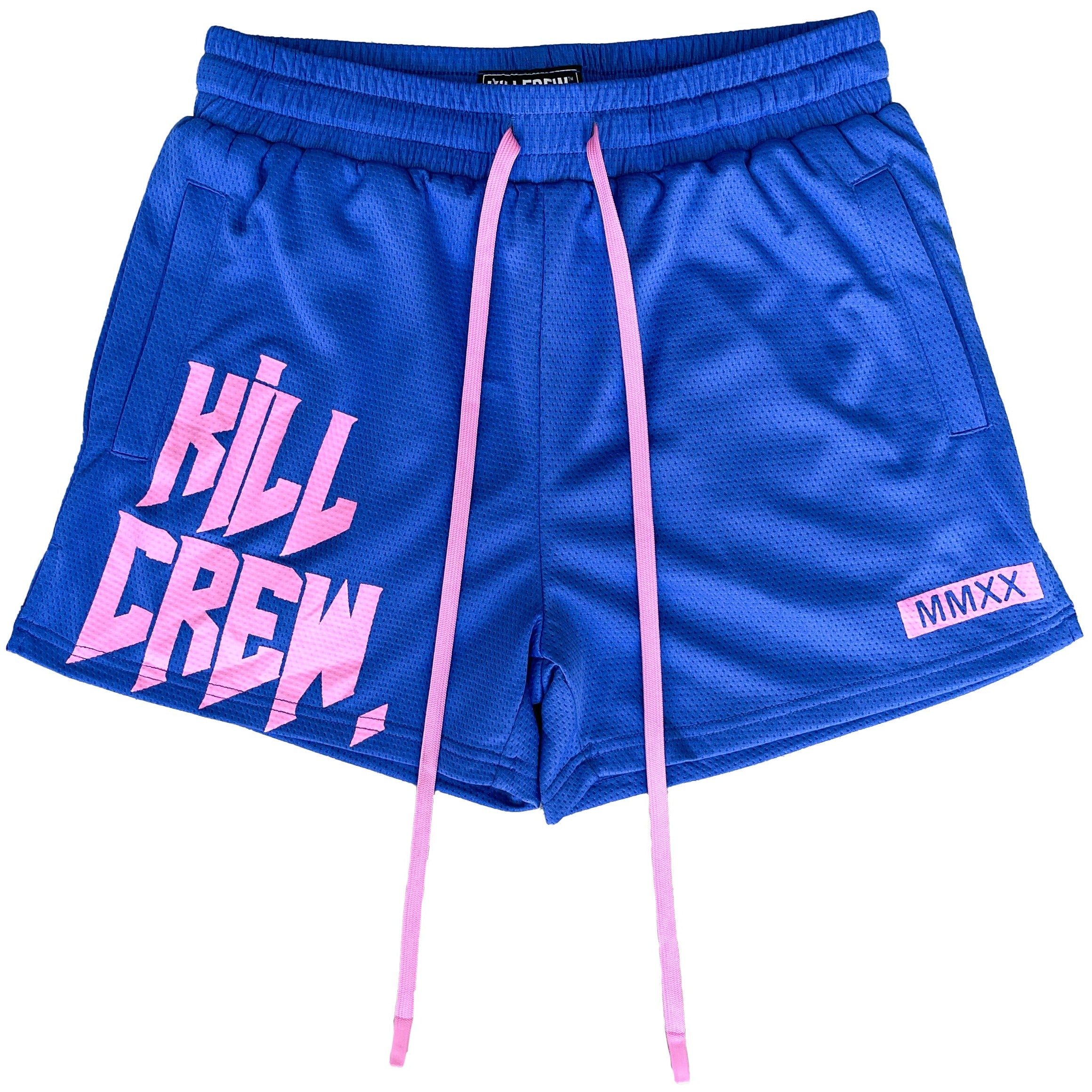 MUAY THAI SHORTS (MID THIGH CUT) - BLUE / PINK